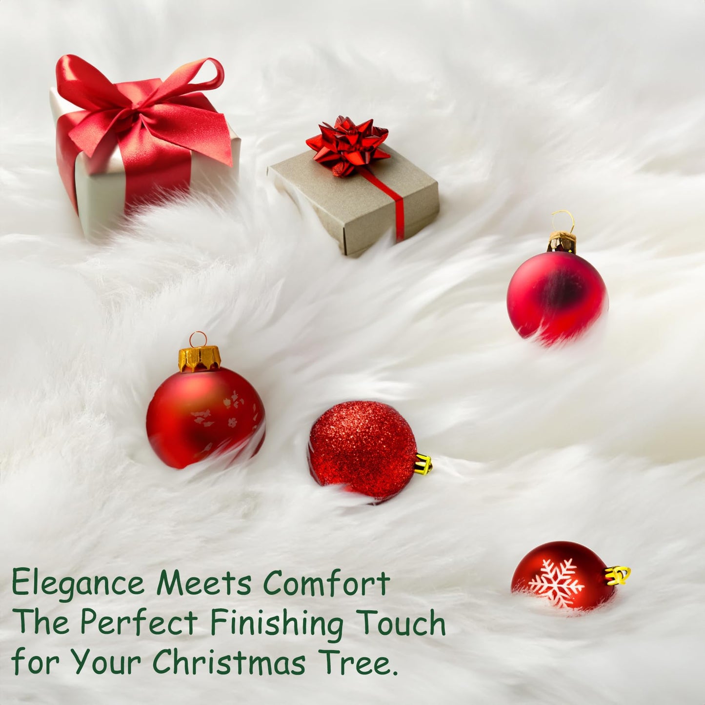 AOGU 48 Inch Faux Fur Christmas Tree Skirt White Plush Skirt for Merry Christmas Party Christmas Tree Decoration