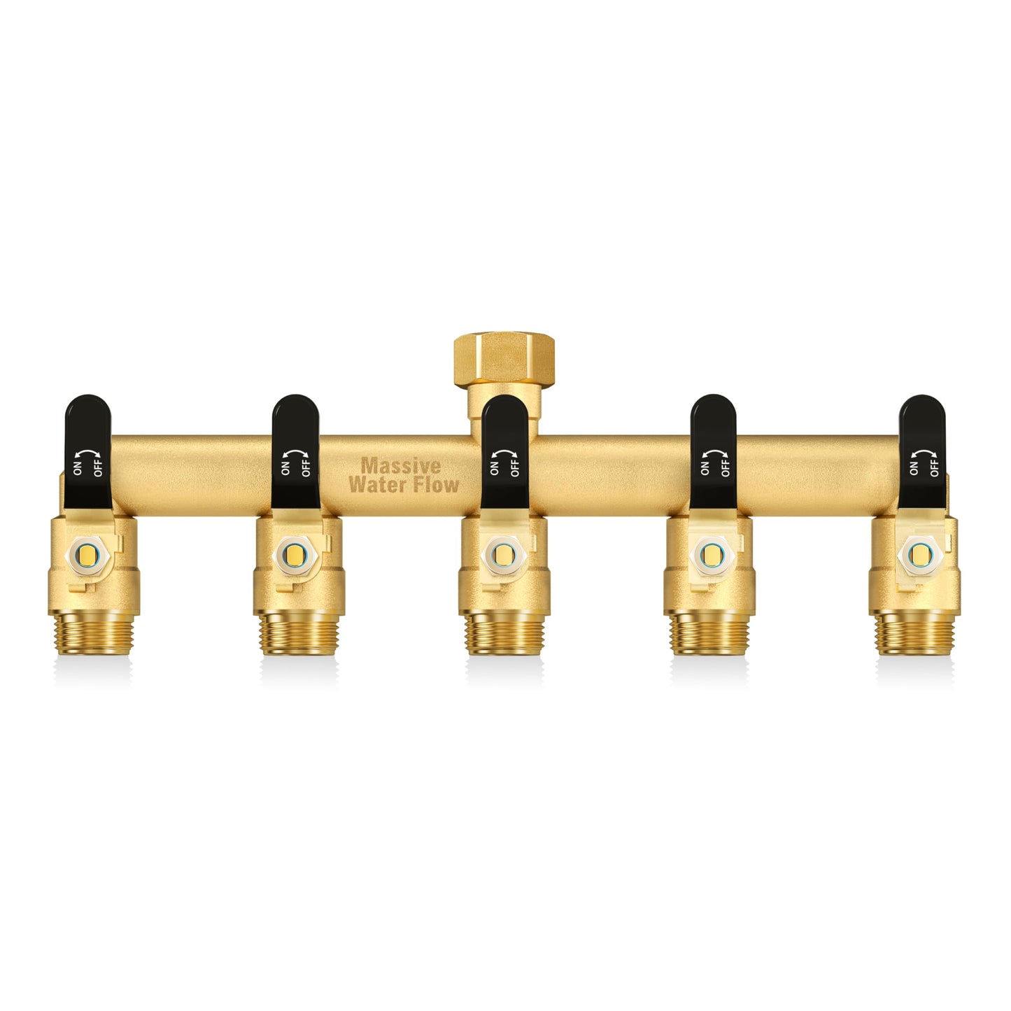 LNEZCDB 5 Way Hose Splitter, Heavy Duty Full Flow Garden Water Hose Bib Spigot Splitter, Brass Rust and Freeze Resistant Outdoor Faucet Splitter, T Adapter Connector with 3/4 - Inch GHT Thread （Black）