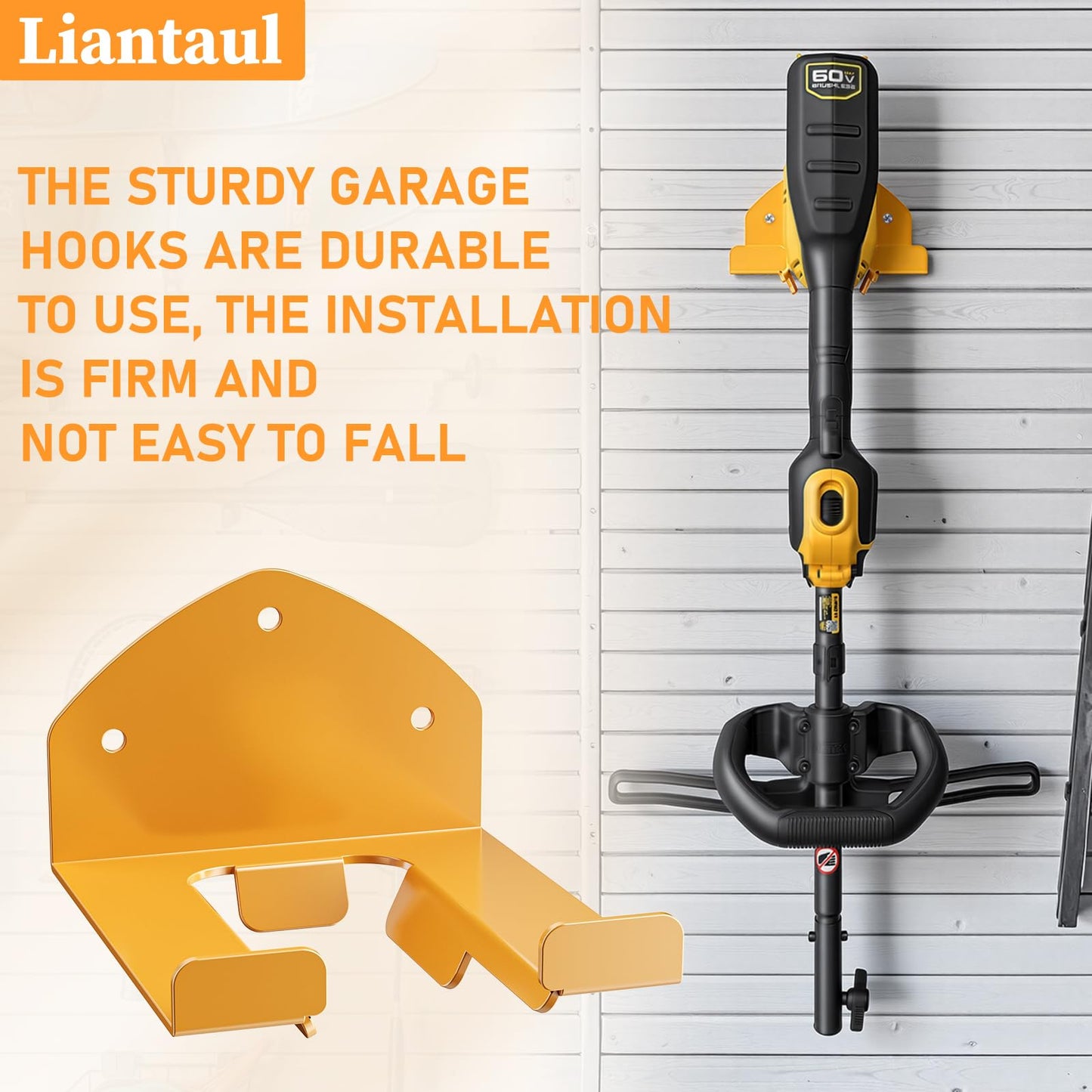 Liantaul Upgraded Garage Organizer Trimmer Rack, Heavy Duty Power Tool Hanger Weed Whackers Holder Wall Mounted for d-ewalt String Trimmer, Battery Powered 1 Pack