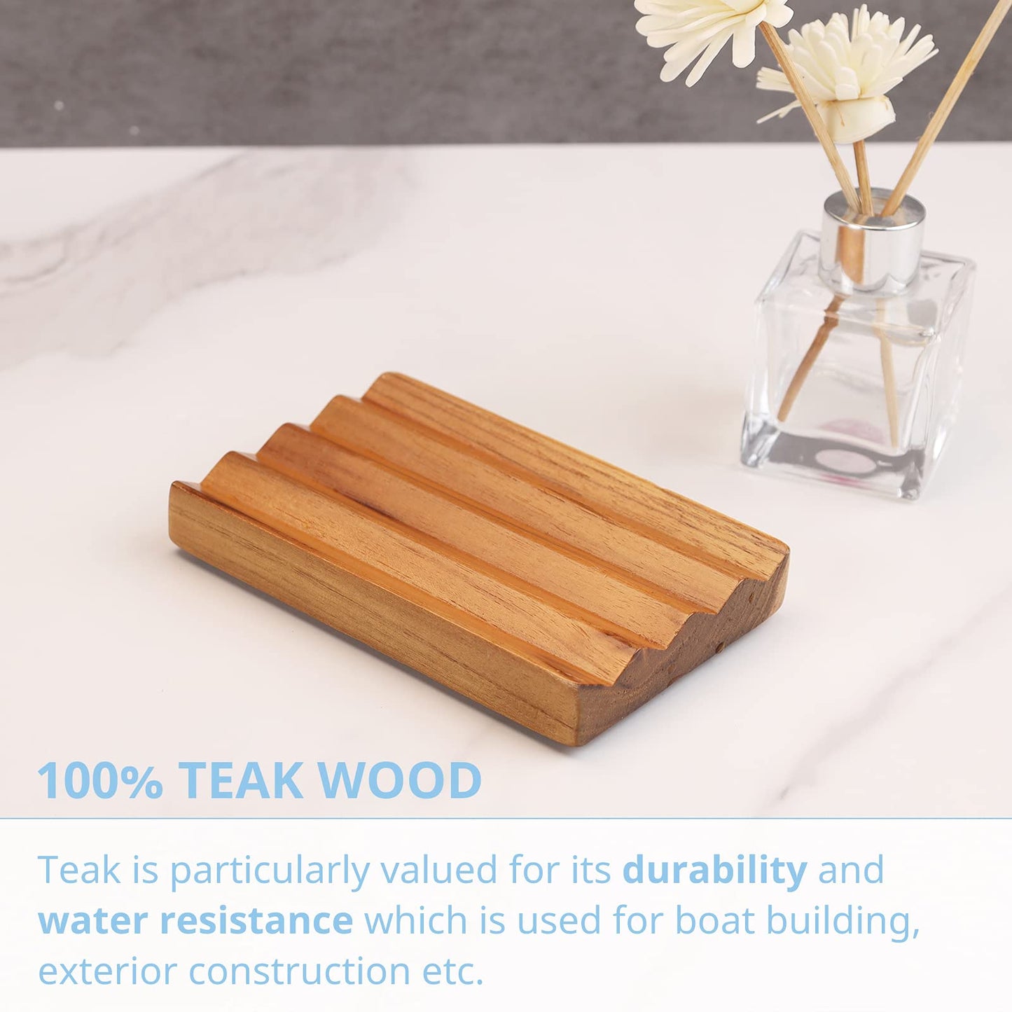 Teak Soap Dish for Shower by HTB, Wood Decorative Bath Soap Holder Heightened Base Design to Keep Soap Dry in Kitchen, Bathroom, Sink, Bathtub, Cute Wooden soap Saver for Hand Face Shampoo Bar (1pcs)