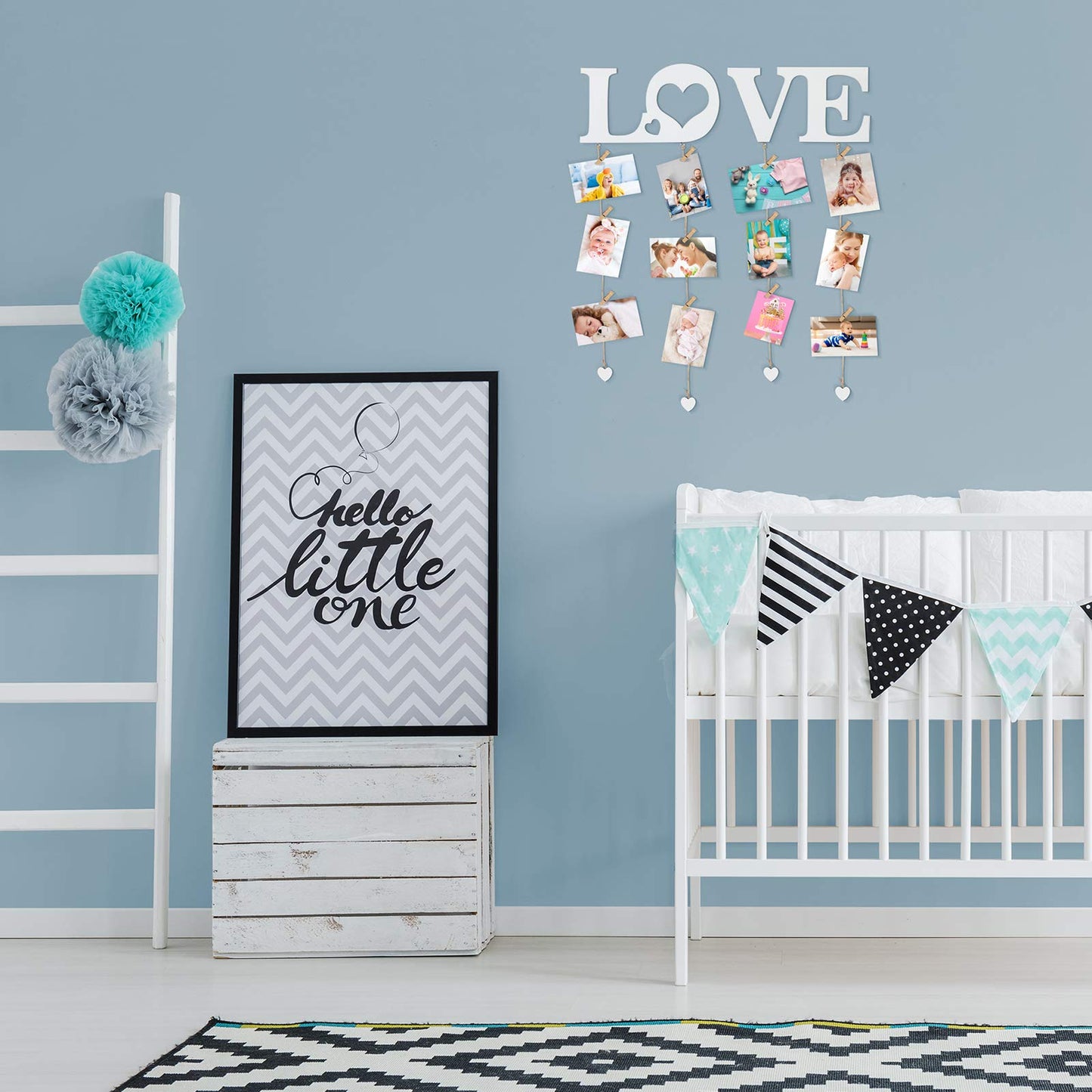 Chuangdi Valentine Picture Frames Love Hanging Photo Display Wall Decor with Clips String Picture Hanger Heart Design Decorative Organizer Display for Home Bedroom Living Room Decoration (White)