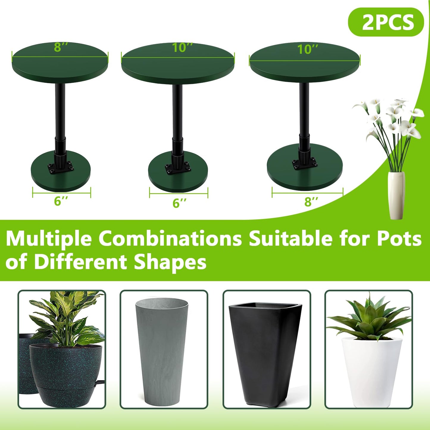 Axcoix 2 Pack Adjustable Height Plant Risers for Inside Pots, 12-21" Planter Inserts for Large Pots, Pot Fillers for Tall Square Round Taper Planters (6" 8" 10" Base or Top)