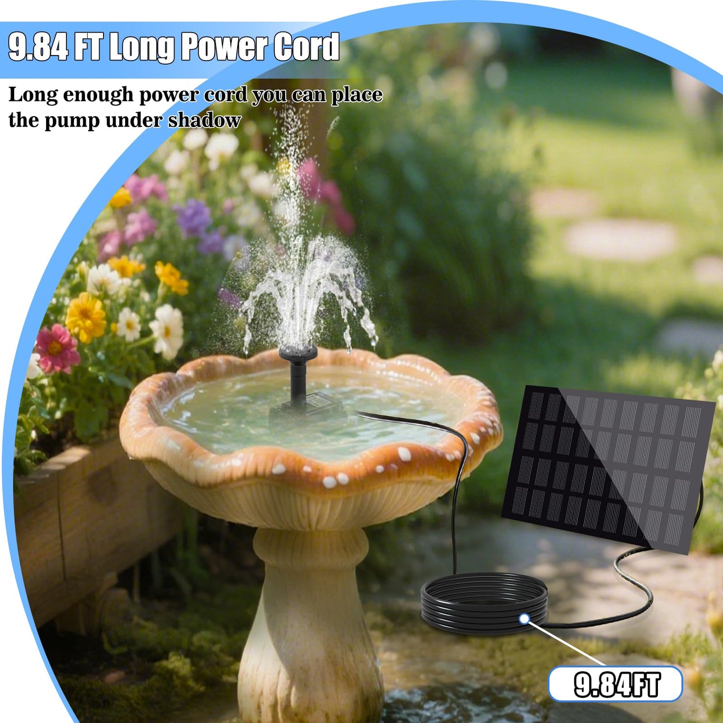 Solar Water Fountain for Bird Bath with Seperate Solar Panel 2W,Solar Fountain Pump for Pond,Water Feature Solar Water Pump