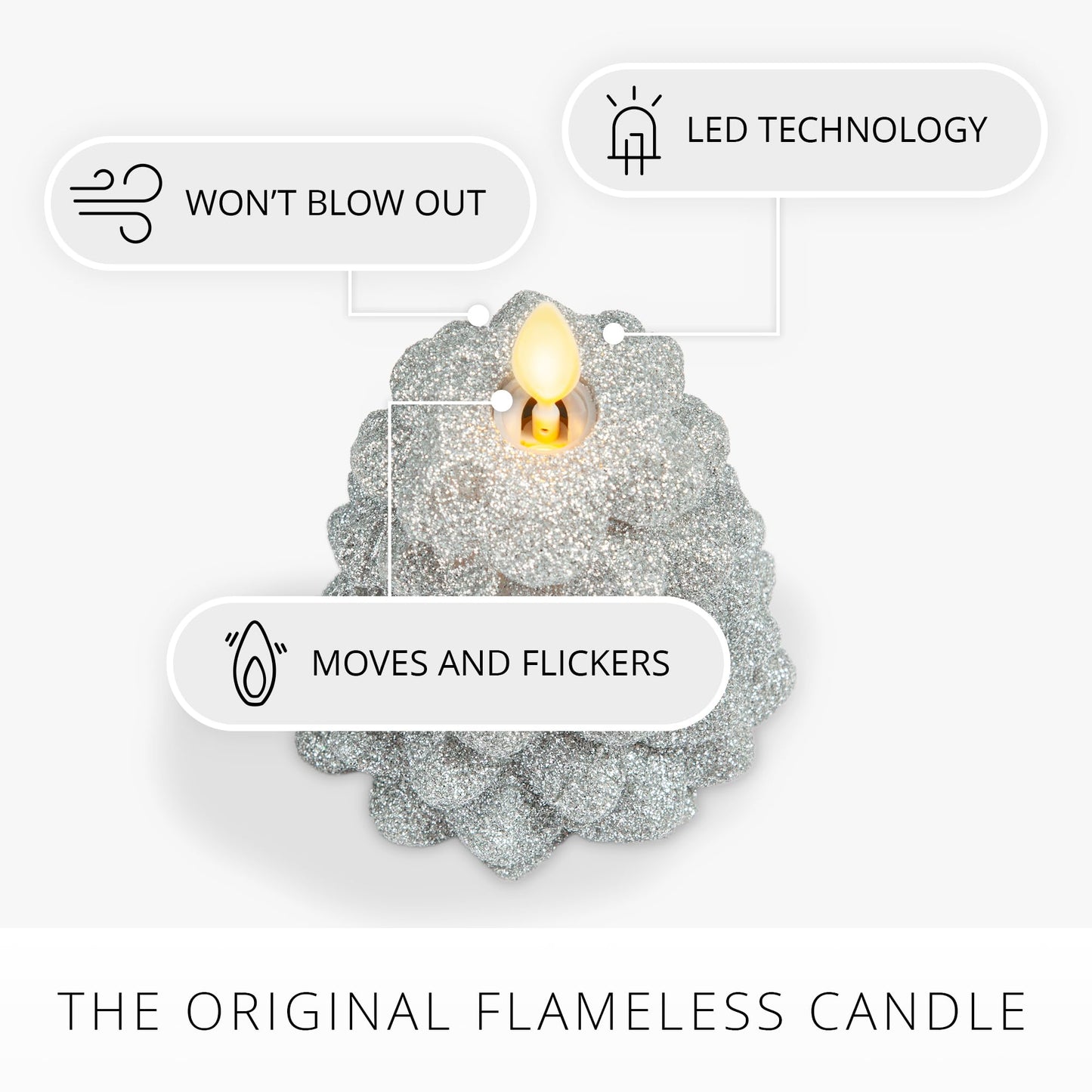 Luminara Brilliant Silver Glitter Flameless LED Candle North Tree Moving Flame Pillar (3.3" x 4.3")