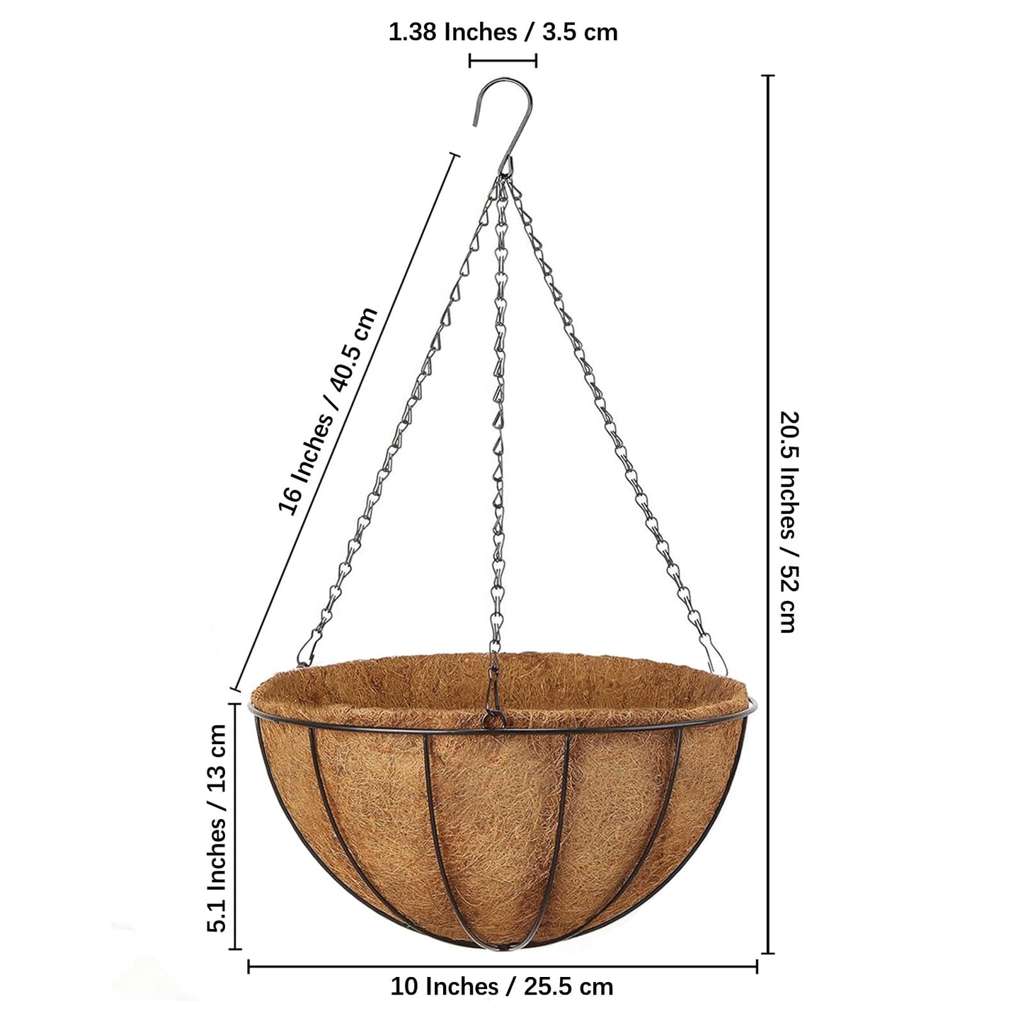 LCHUANG Hanging Baskets Planter for Plants - 2 Pack 10 Inch Metal Baskets with Coco Coir Liner, Hanging Flower Pots for Outside with Chain, Indoor Outdoor Garden Porch Decoration (10'' Pack of 2)