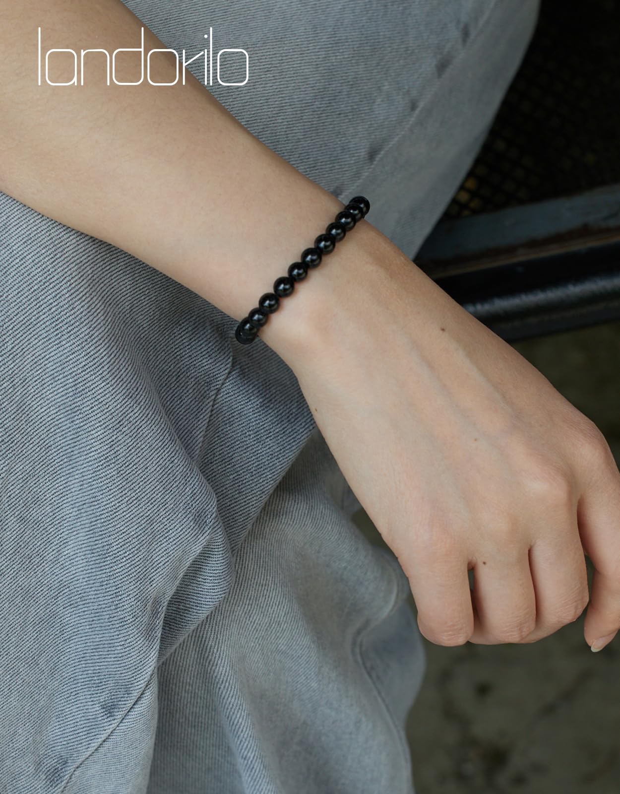 Landorilo Beaded Bracelet for Men Women, 6mm Natural Stone Black Obsidian Healing Crystal Stretch Bracelets, Ideal Christmas Birthday Jewelry Gifts with Energy Card，Replacement Beads Included