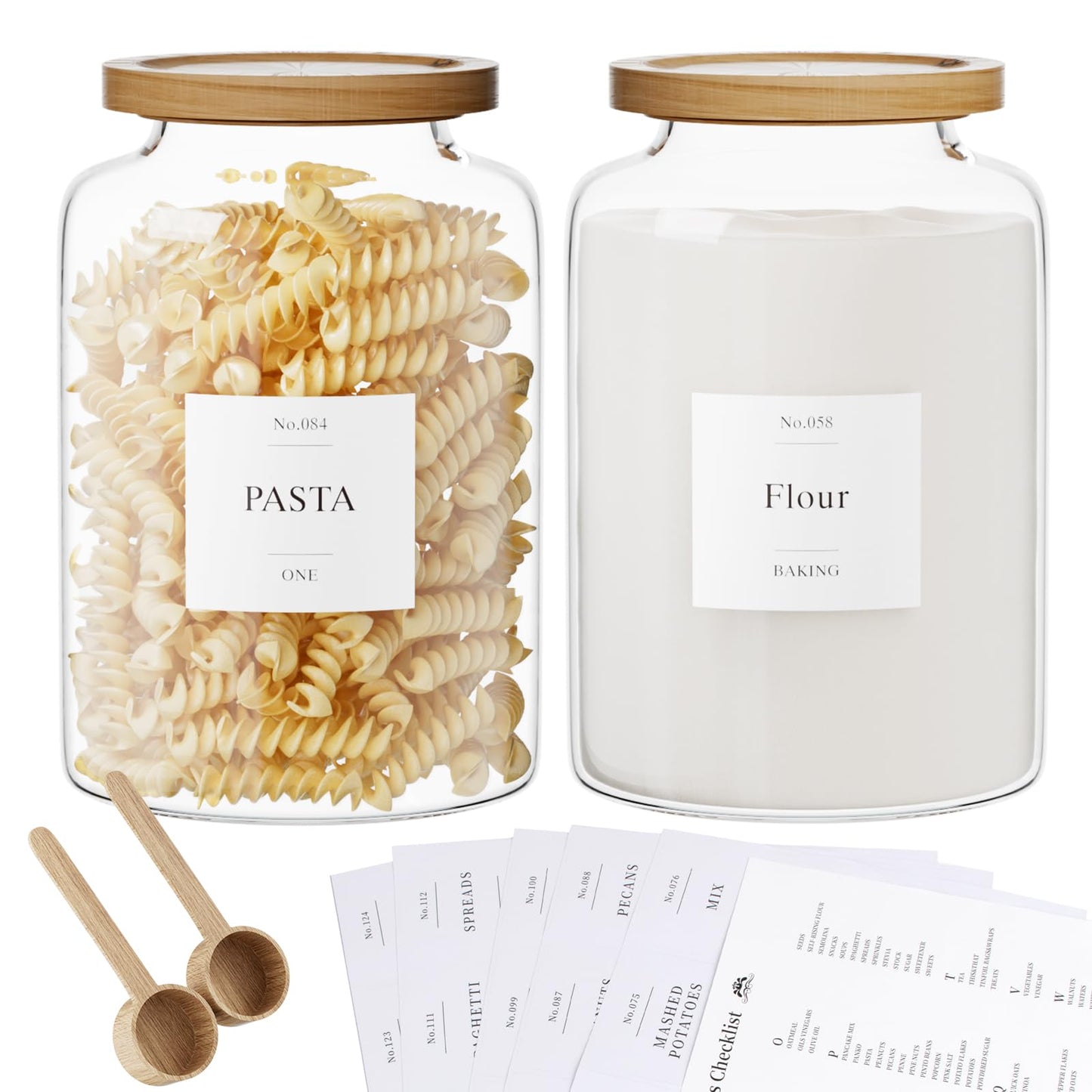 Yirilan 2 PCS Flour Sugar Storage Containers Glass Jar, 4000ml/1 Gallon/4.2 Qt/135oz,Large Glass Food Storage Jars with Wood Airtight Lids,for Tea,Spice,Cereal Rice Flour Pasta Sugar