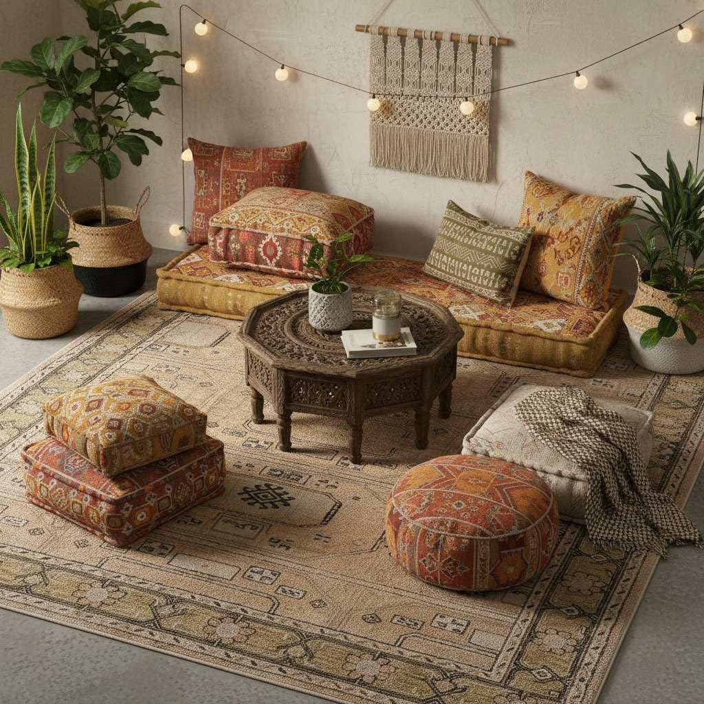 SN ALEFHOME Handmade Rectangular Wool Rug – Ellington Tribal Pattern | Washable & Non-Slip Area Carpet for Living Room & Home Interior(2'6x8' ft_Beige)
