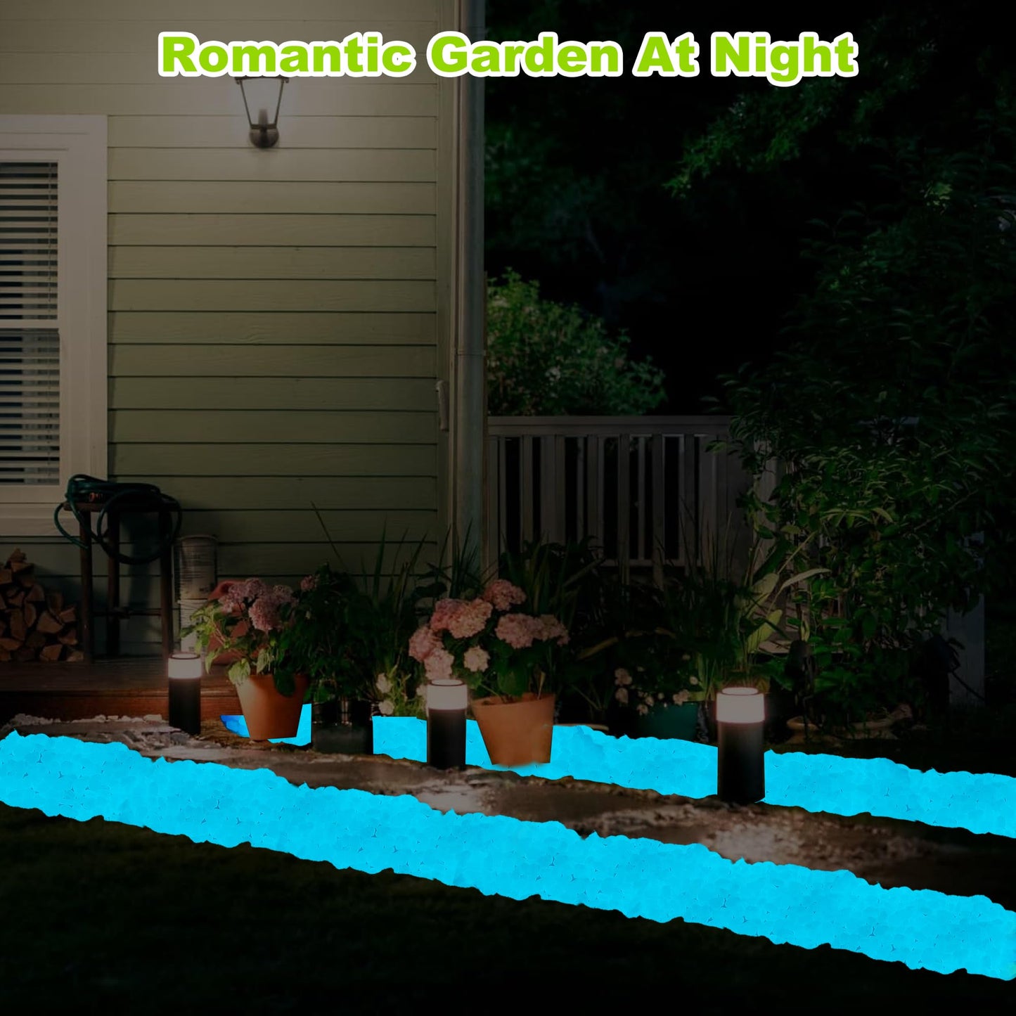4000pcs 5-8mm Bule Glowing Pebbles Glow Pebbles Aquarium Rocks Glow in The Dark Decorative Stones for Walkways Driveway Yard Grass Fish Tank Plant Pots