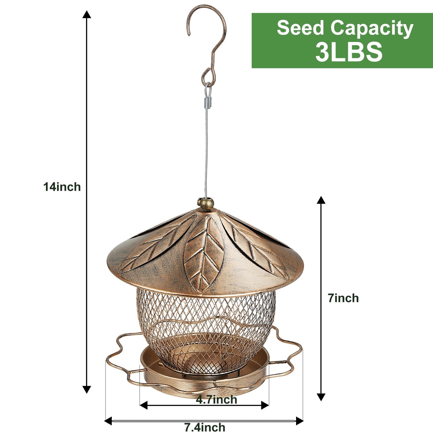 MYITYARD Bird Feeder for Outdoors Hanging, Heavy Duty Metal Wild Bird Feeders, 3 lbs Seed Feeder for Outside Garden Yard Decor, Attracting Cardinals Bluebird