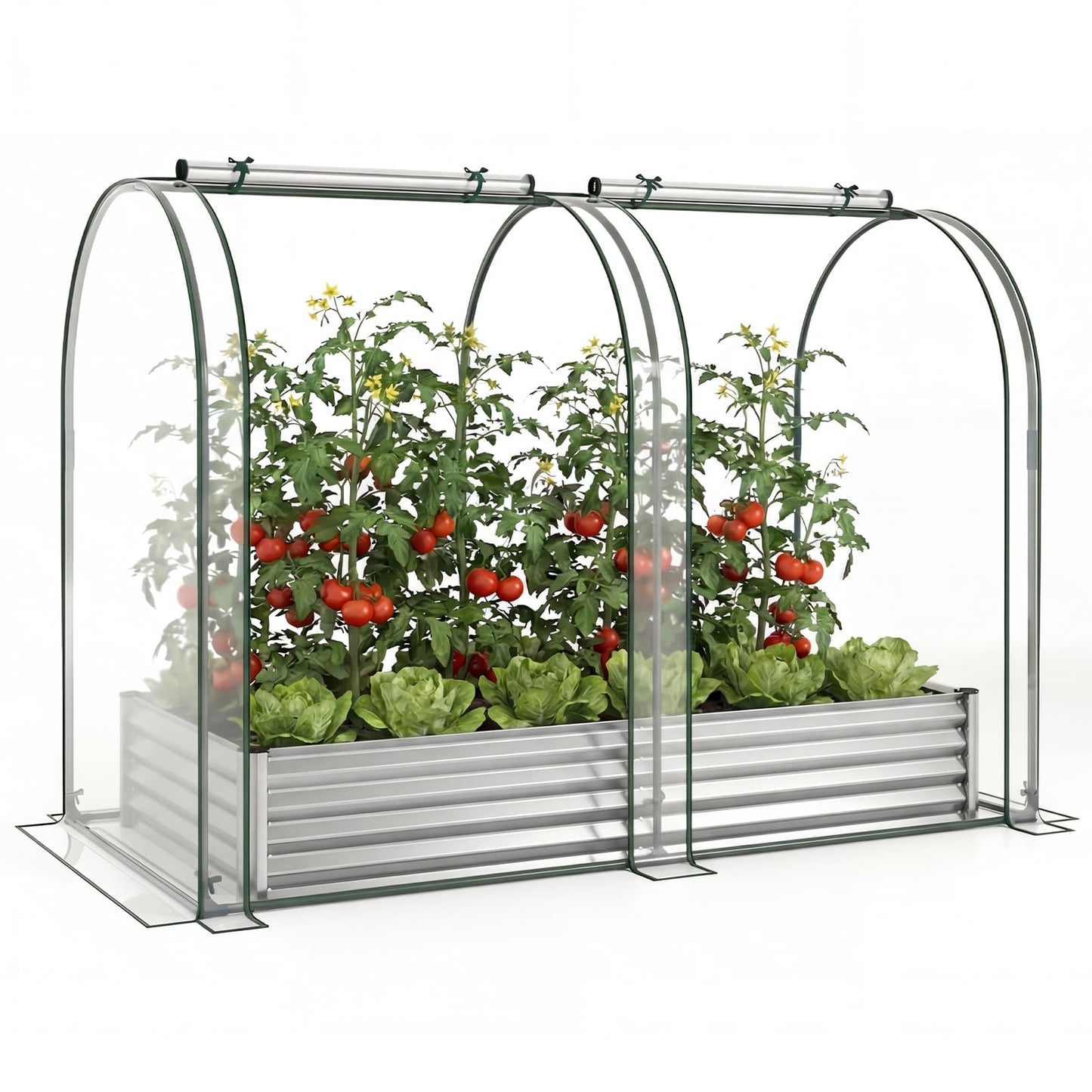 Giantex Galvanized Raised Garden Bed with Greenhouse Cover, 6x3x1 FT Outdoor Metal Oval Tall Planter Box with 2 Roll-up Windows, Clear PVC Mini Greenhouse for Vegetables Flowers Herbs Patio (Silver)