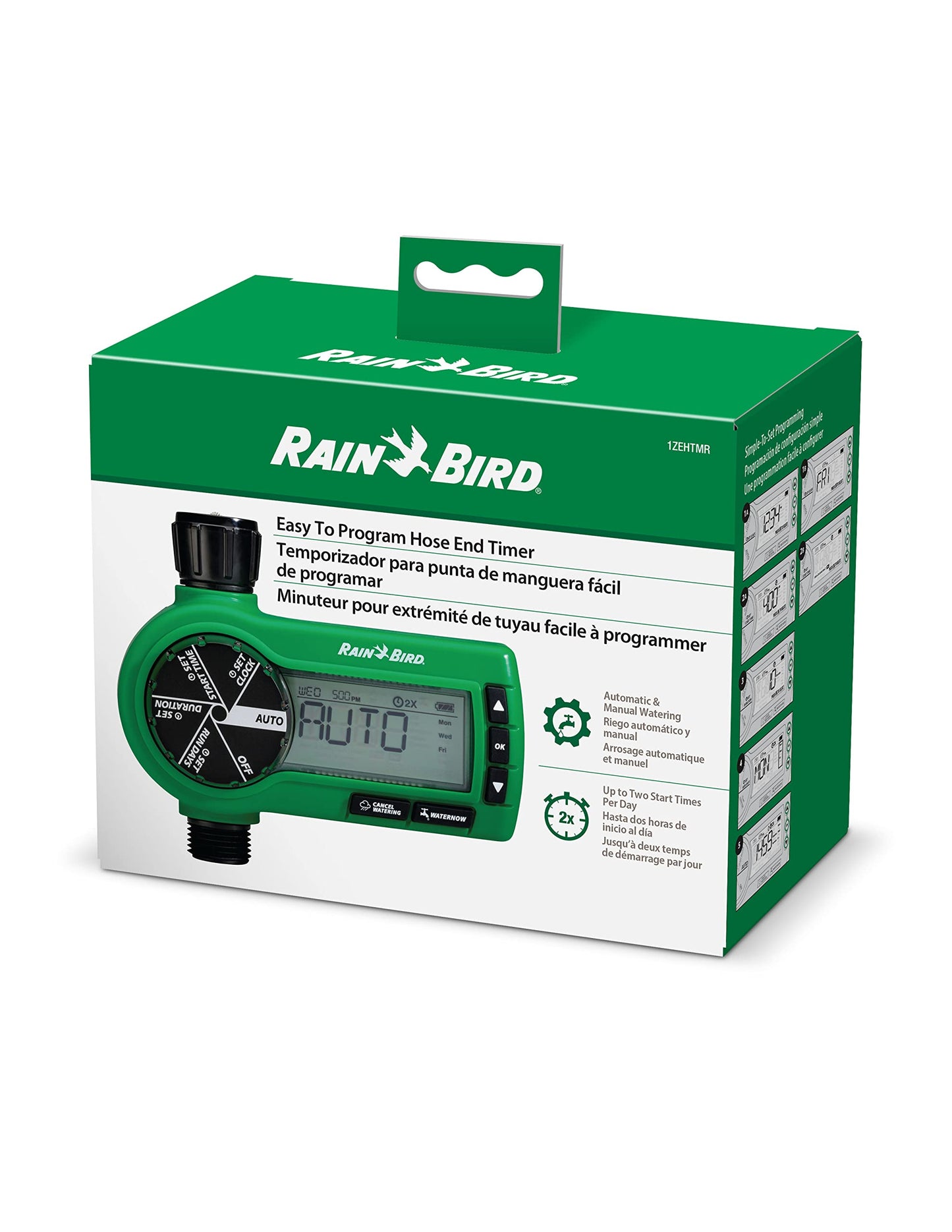 Rain Bird 1ZEHTMR Professional Grade Electronic Digital Hose End Timer/Controller, One Zone/Station, Battery Operated, Digital with Plastic Inlet/Outlet