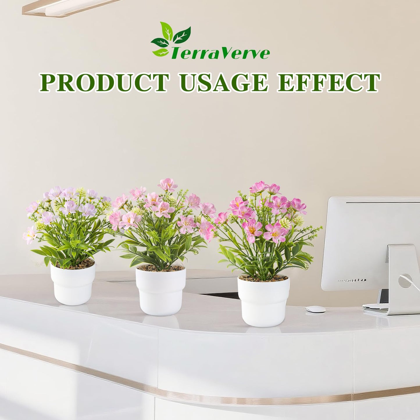 TerraVerve 3-Piece Artificial Table Plant ， Lifelike Indoor Plants for Home, Office, Bedroom, Bathroom Decor ，Rustic Farmhouse Style mini Potted plantsry