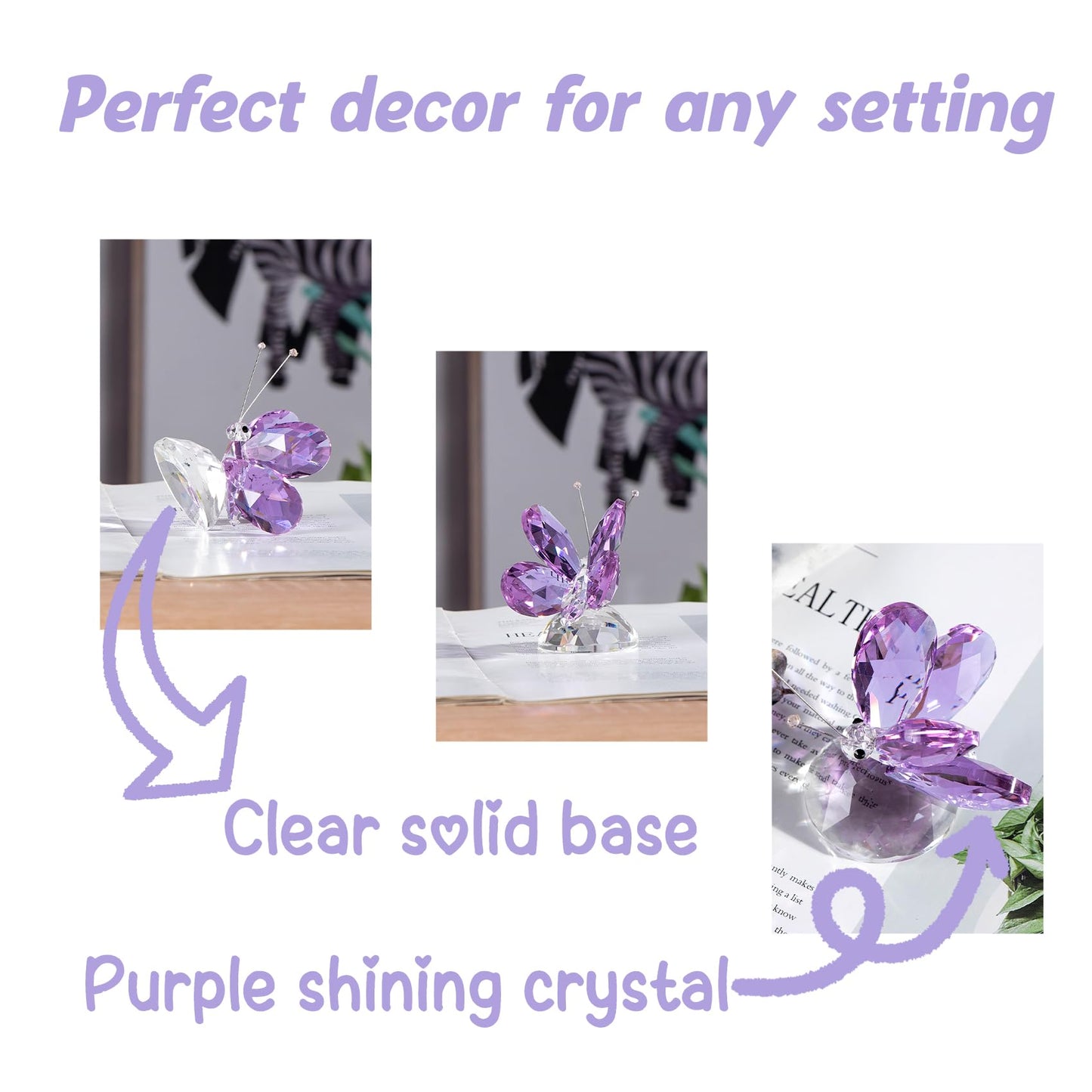 Arikyrist Crystal Purple Collectible Butterfly Statue Gift for Butterfly Lover, Crystal Butterfly Figurine for Home Office Decor