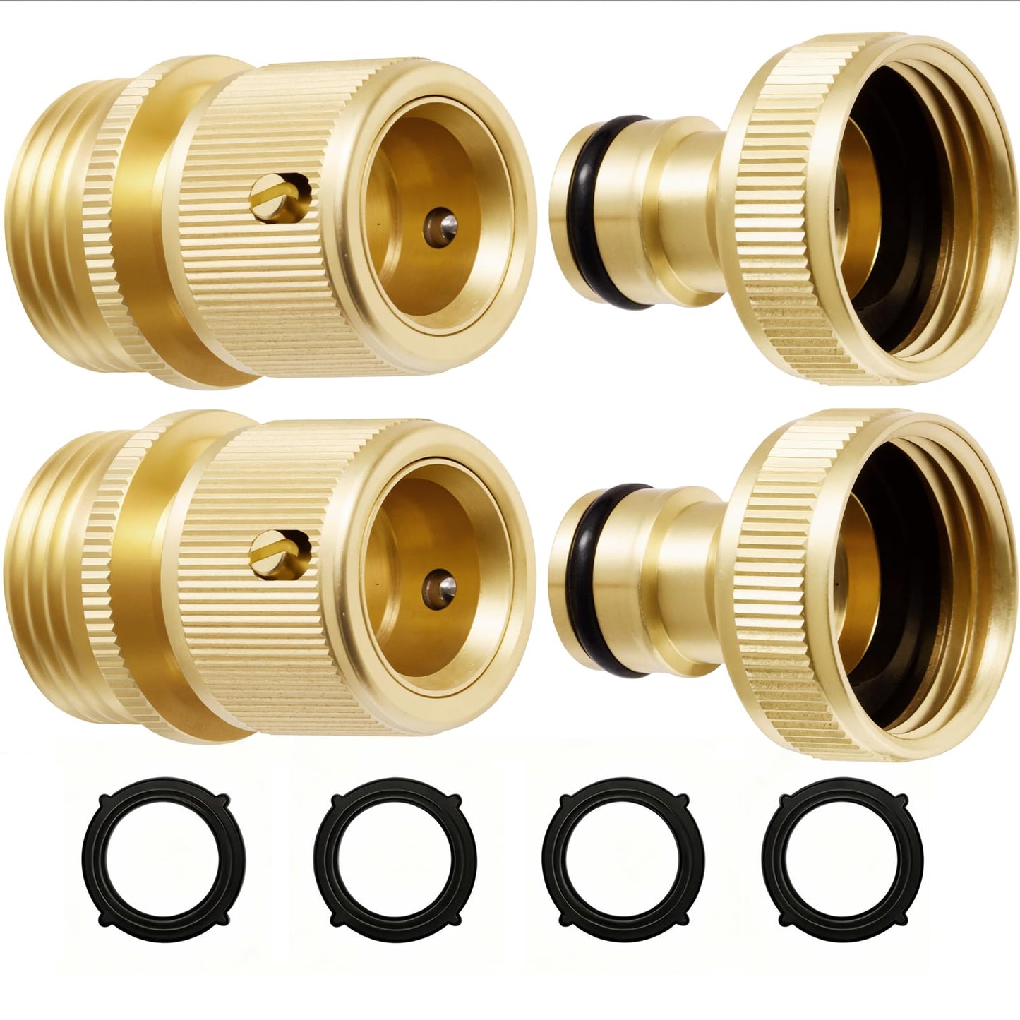 RainPoint Garden Hose Quick Connectors, Heavy Duty Solid Brass 3/4 Inch GHT, Universal Leak-Proof Fittings for Easy Water Hose Connection (2 Sets)