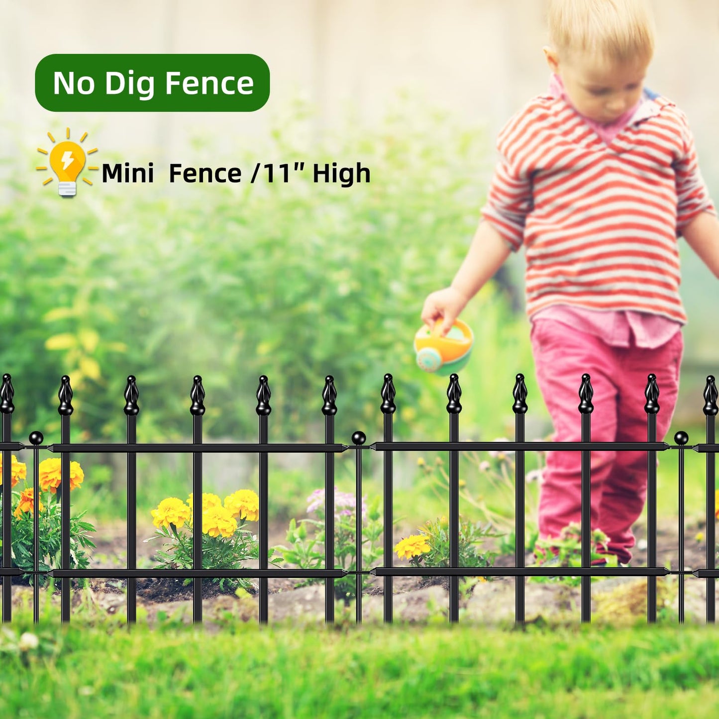 FOREHOGAR Decorative Metal Garden Fence 11in H x 12ft L, Small Border Fence Roman Column Deco, Garden Fencing for Flower Bed Lawn Landscape Outdoor, 10 Panels + 11 Stakes Black