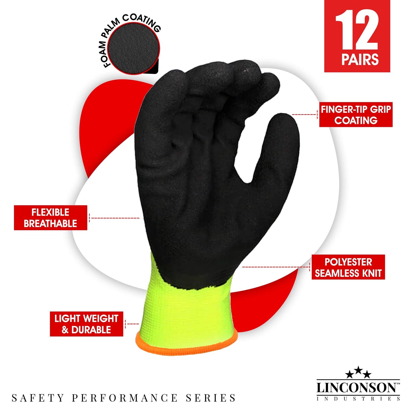 linconson 12 Pack Safety Performance Series Construction Mechanics Work Gloves (XL (Pack of 12), Green)