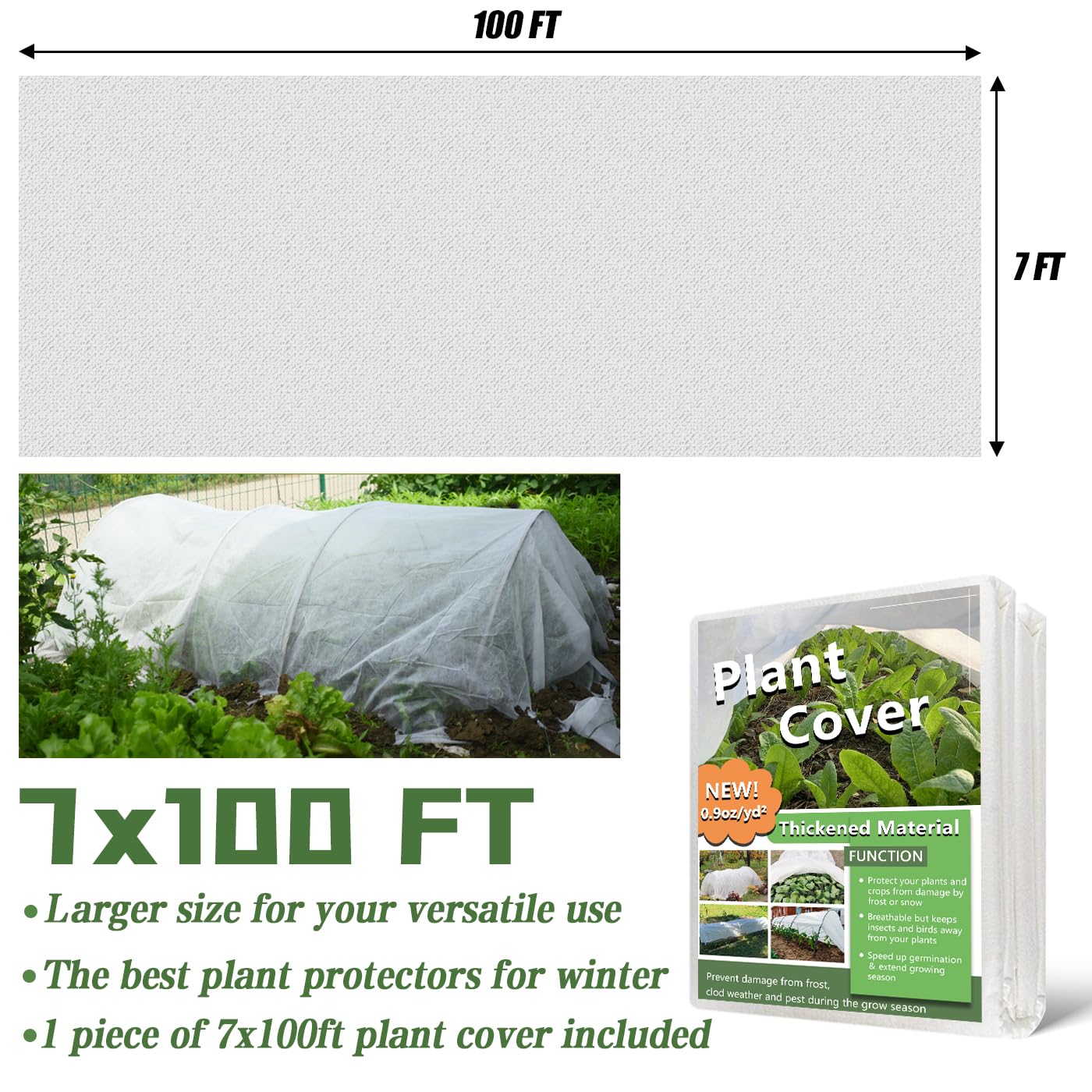 Tilvex Plant Covers Freeze Protection 7 x 100 Ft, Thick Frost Cloth for Outdoor Plants, Winter Plant Blankets and Frost Covers for Garden Frost Protection, Floating Row Cover