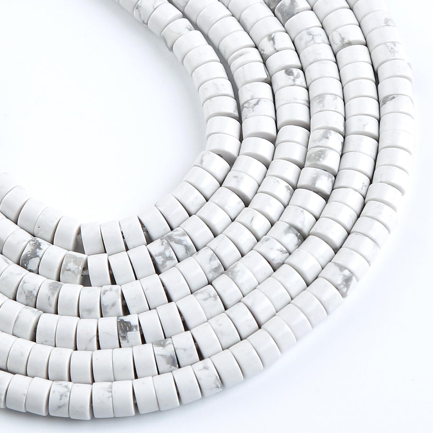 150pcs 2x4mm Natural White Howlite Turquoise Stone Tube Shape Beads Loose Flat Round Cylinder Flat Spacer Stone Beads for Bracelet Earrings Jewelry Making