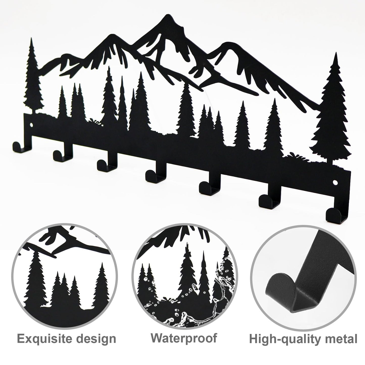Key Holder for Wall, Metal Wall Hooks Organizer Rack with 7 Hooks for Keys, Coats, Bags – Decorative Home Decor for Entryway, Hallway, Kitchen, Living Room (12 Inches, Mountain)