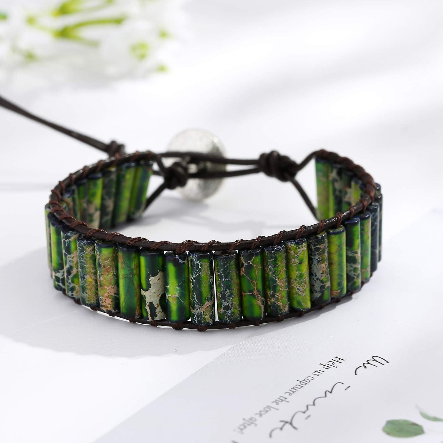 Plumiss Boho Handmade Green Imperial Jasper Bead Wrap Bracelet for Women Men