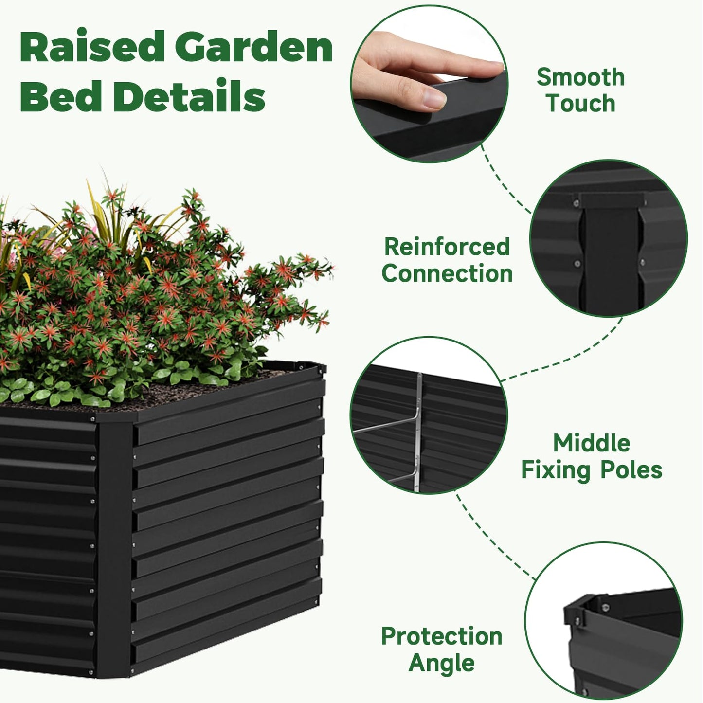 NAVINE 8x4x2 ft Outdoor Raised Garden Bed, Large Metal Planter Raised Beds, Planters for Outdoor Plants for Vegetables, Flowers, Herbs, Fruits, and Succulents.(4 Pcs)