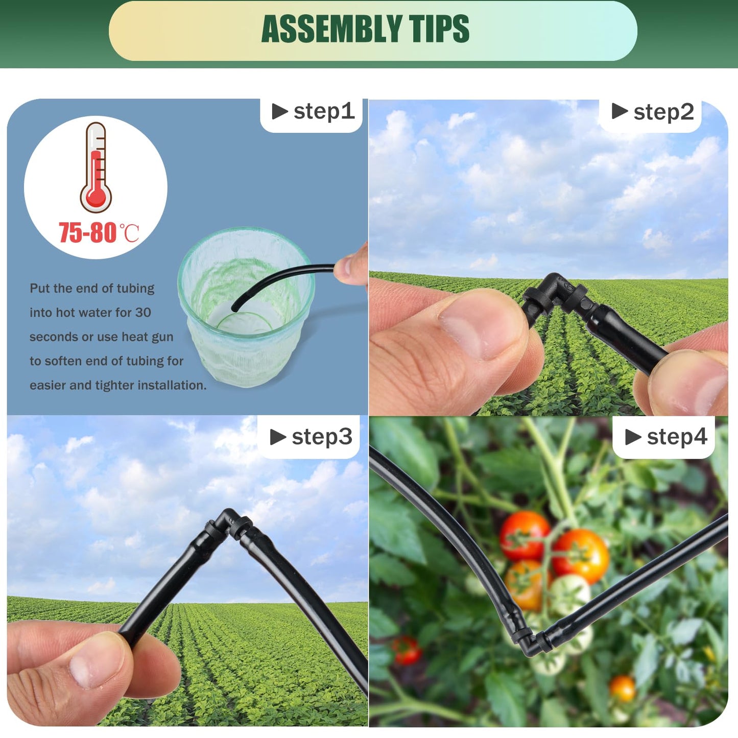 300Pcs Drip Irrigation Fittings Kit for 1/4" Tubing, Drip Line Connectors for Drip Systems- Drip Emitters, Nozzles, Nozzle Tees, Single barbs, 4-Way Connectors, End Plugs, Elbows, Tees, Couplings