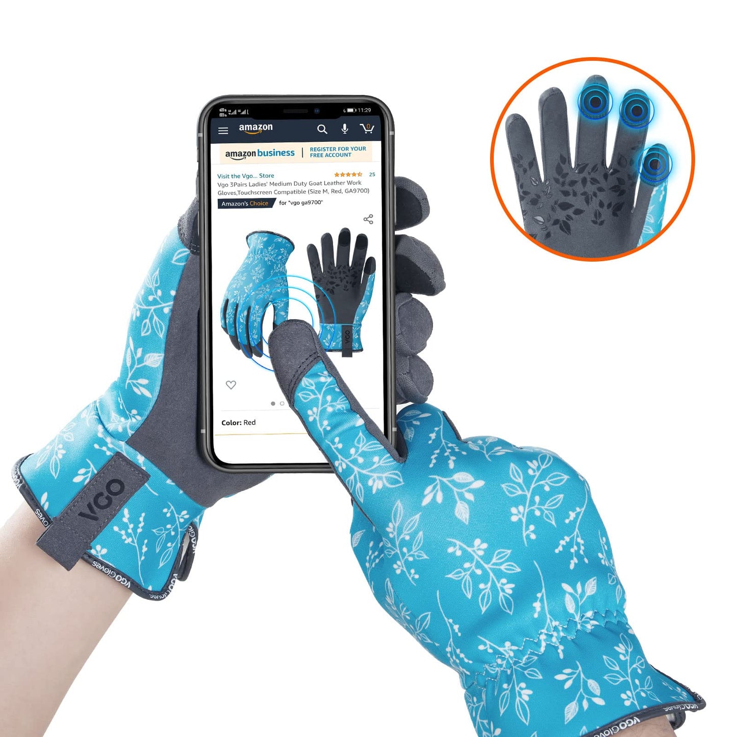 Vgo... Gardening Gloves for Women,Puncture-proof,Thornproof,Safety Work Gloves for Weeding,Digging,Touchscreen,Synthetic Leather(M,Blue,SL7476)