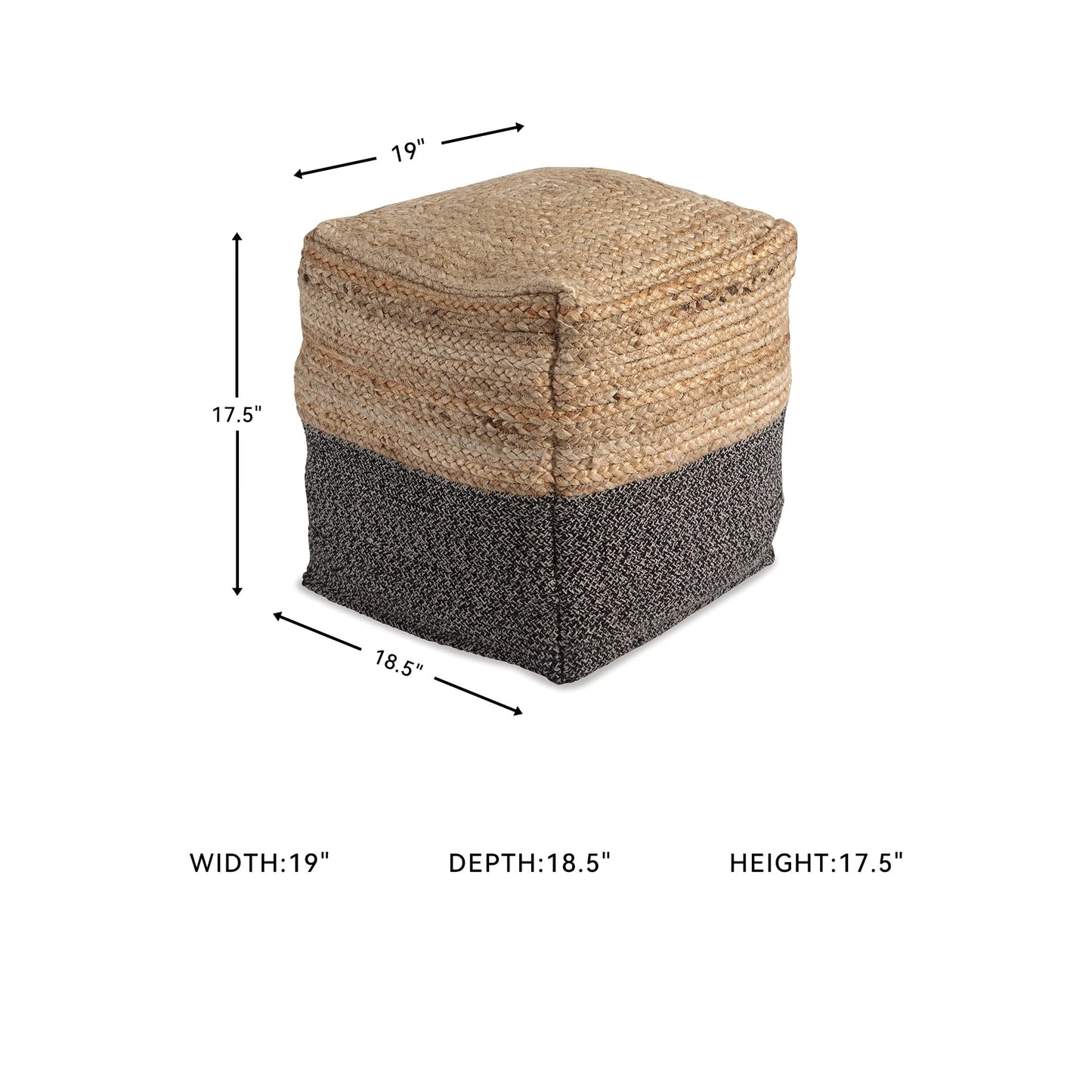 Signature Design by Ashley Sweed Valley Farmhouse Jute Braided Pouf, 17.5 x 20.25 inches, Natural & Black