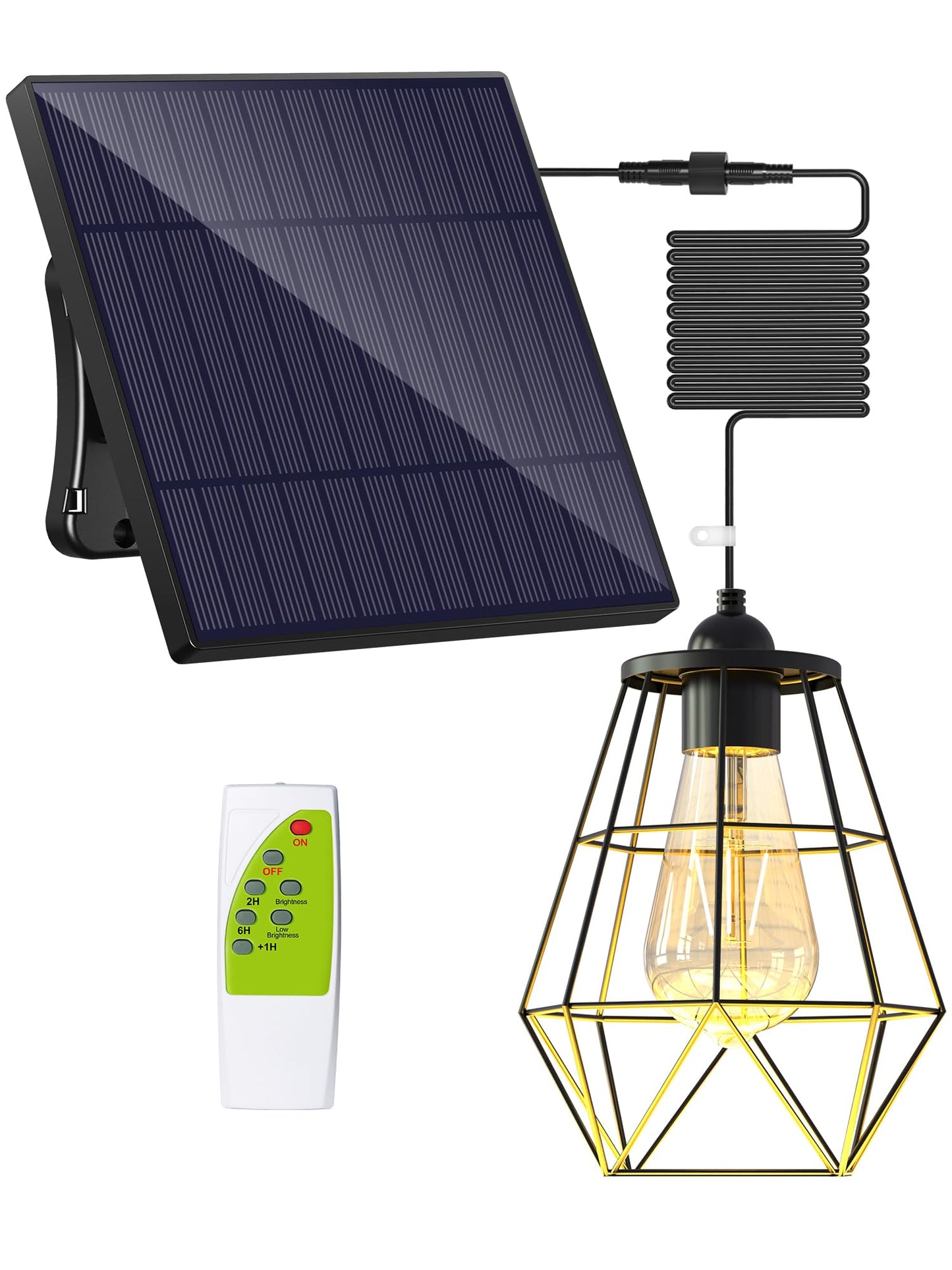 intelamp Solar Pendant Lights Indoor Outdoor, 4000mAh Gazebo Shed Chandeliers with Remote Dust to Dawn Mode 16.4Ft Hanging Lighting Interior for Outside Barns Toolsheds Chicken Coop