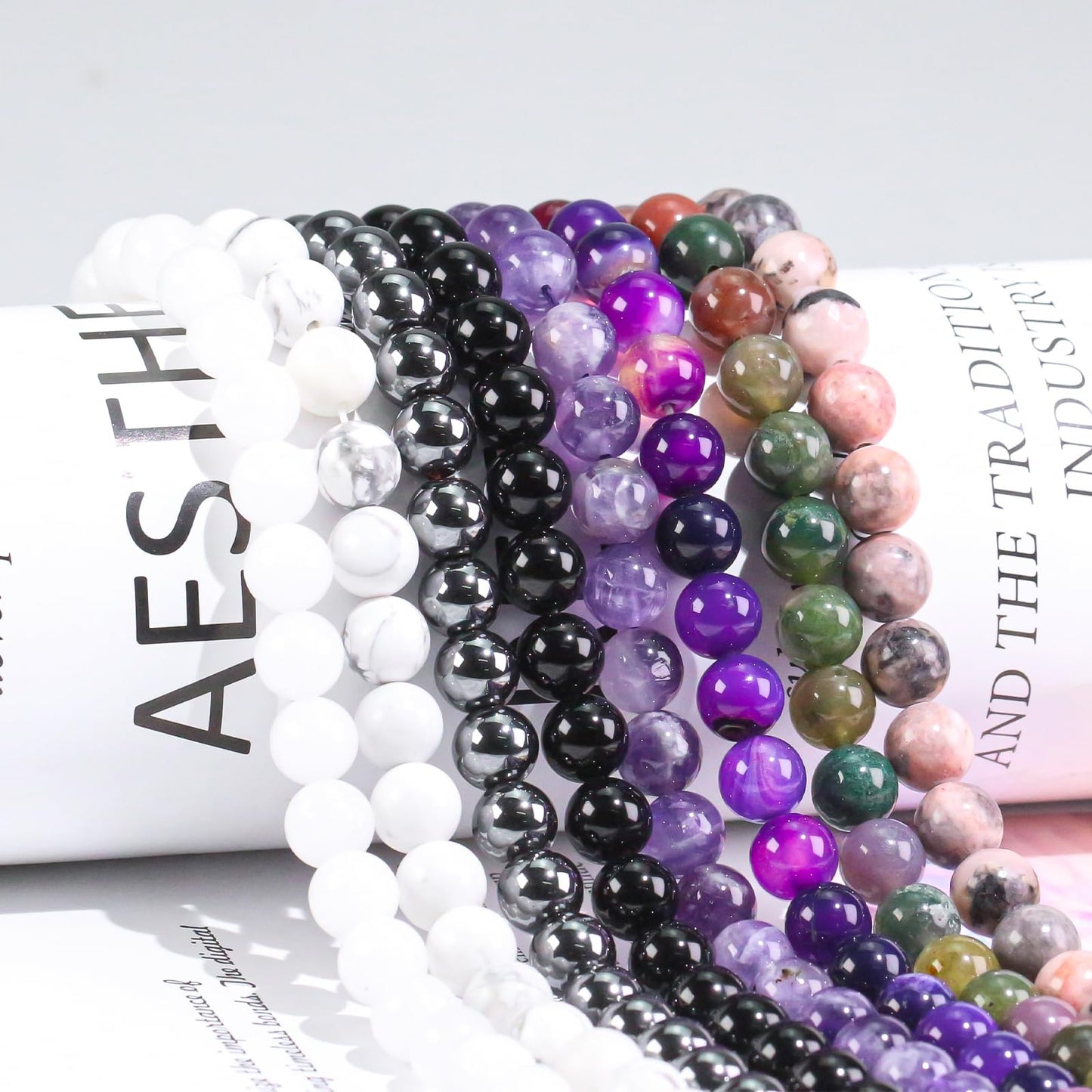 8mm Natural Gemstone Round Hematite Loose Beads for Jewelry Making Bracelets Necklace Earrings Art Craft (45-48pcs/strand)