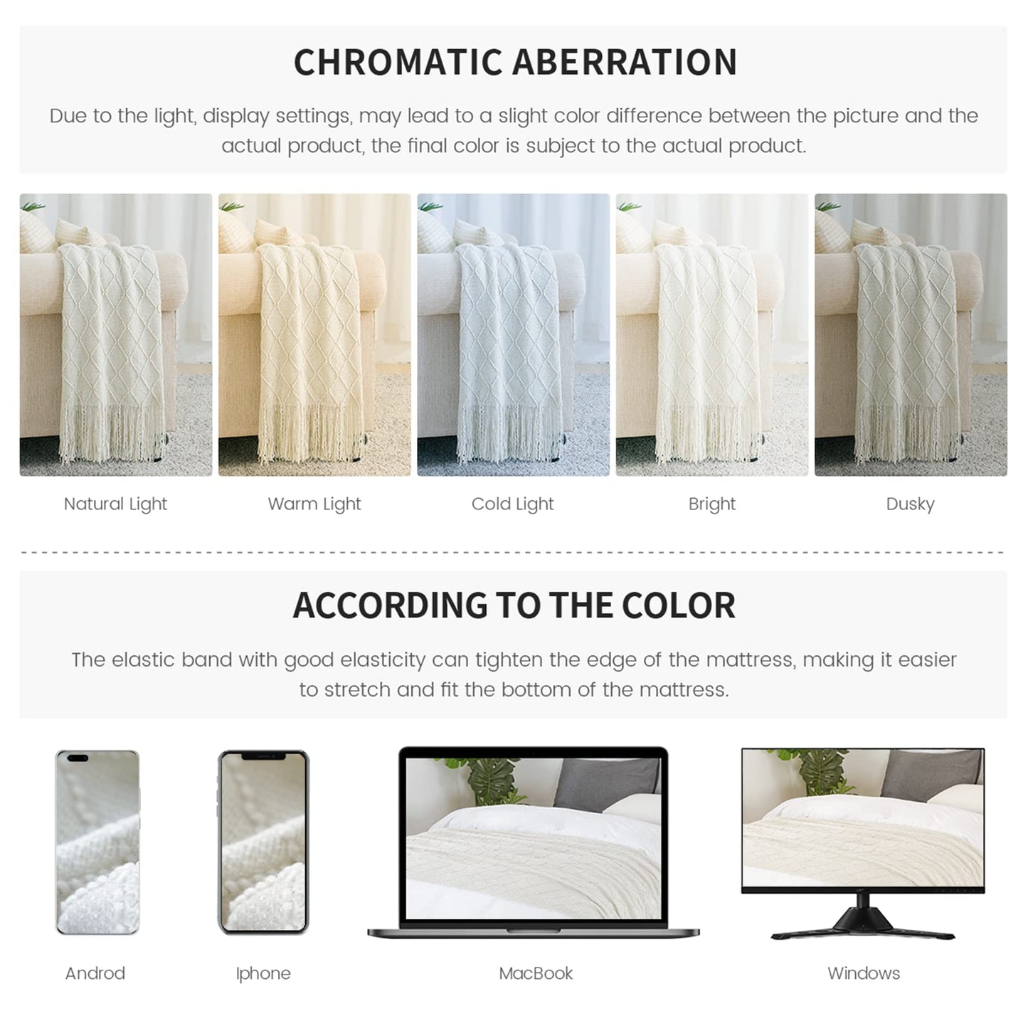 BOURINA Beige Throw Blanket 50x60 Inches Throw Textured Solid Soft Sofa Couch Decorative Knit Blanket