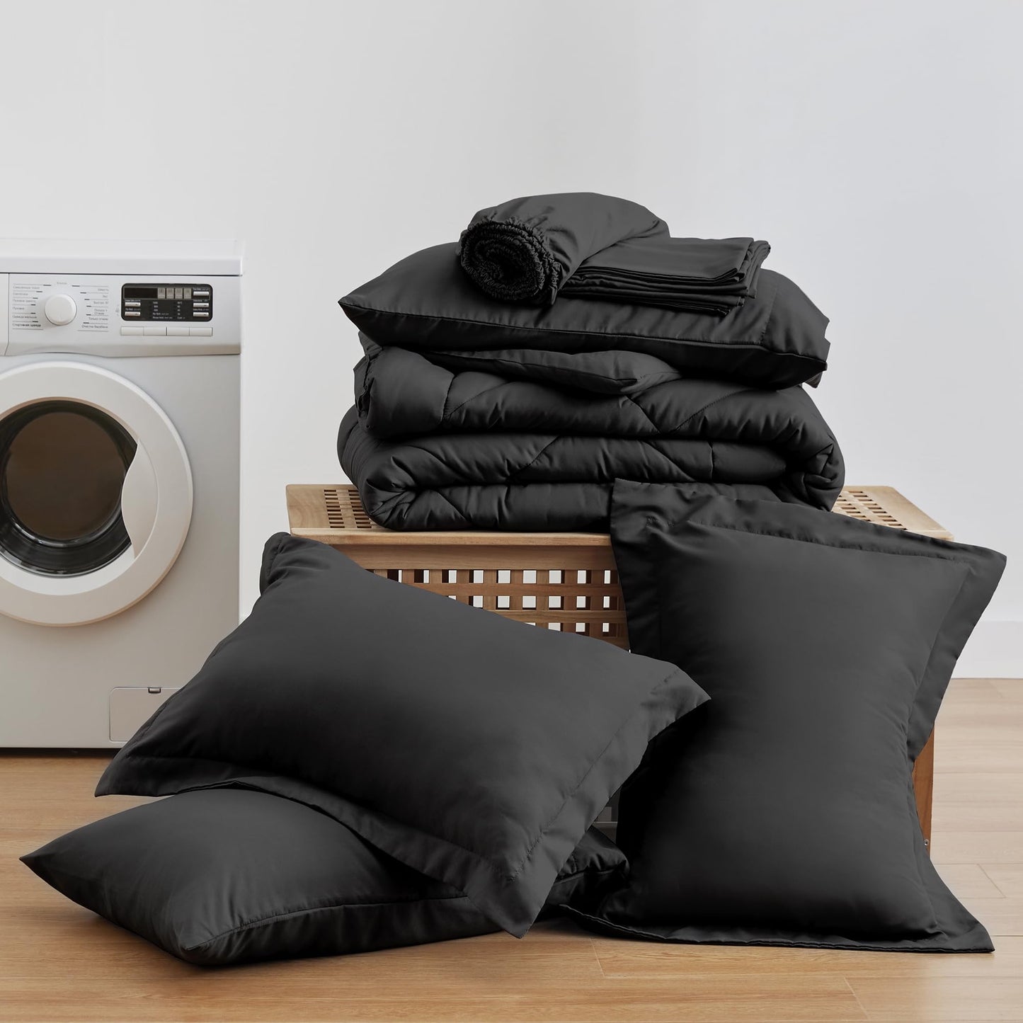 Love's cabin Full Comforter Set Black, 7 Pieces Full Bed in a Bag, All Season Bedding Sets with 1 Comforter, 1 Flat Sheet, 1 Fitted Sheet, 2 Pillowcase and 2 Pillow Sham