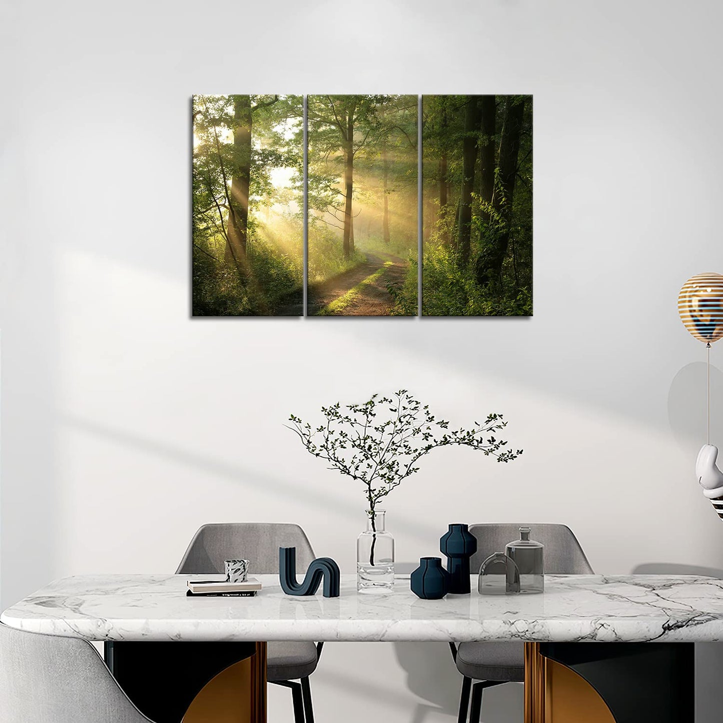 Forest Nature Wall Art Decor Sunshine Through Forest and Road Canvas Pictures Artwork 3 Panel Nuture Landscape Painting Prints for Home Living Dining Room Kitchen