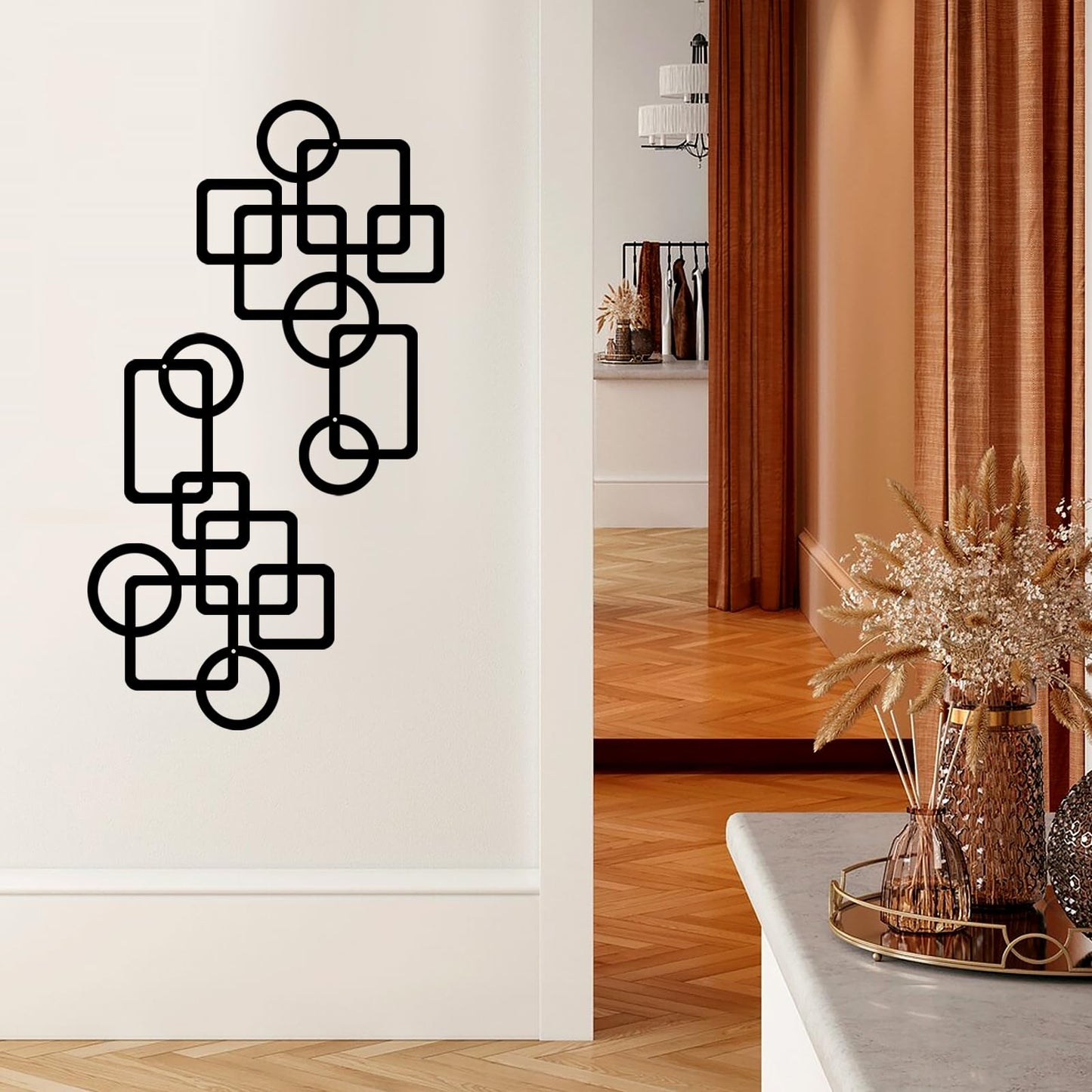 YIYA 2 PCS Black Abstract Metal Wall Art Decoration Minimalist Decor 3D Textured Square Logo Metal Wall Sculpture，for Living Room Bedroom Bathroom Study Room