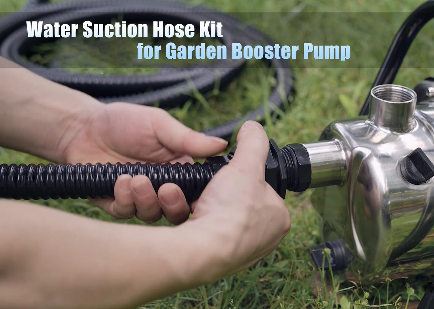 FLUENTPOWER 13FT x 1" Suction Hose Kit with Check Valve, Corrugated Pipe 13ft Long, Water Intake Hose Set, Aspiration Hose for Shallow Well Sprinkler Garden Booster Pump with 1” Female Inlet