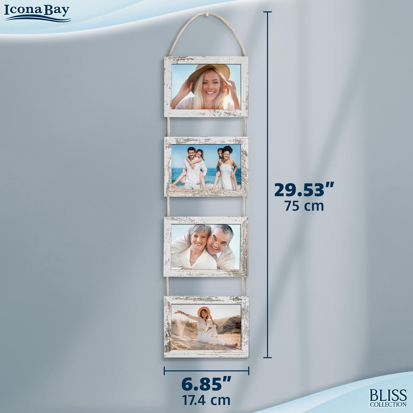 Icona Bay - 4x6 Wall Hanging Picture Frames Collage with 8 Openings - Distressed White, 2 Pack - Casual Style Engineered Wood Frames - Wall Mount Only - Bliss Collection