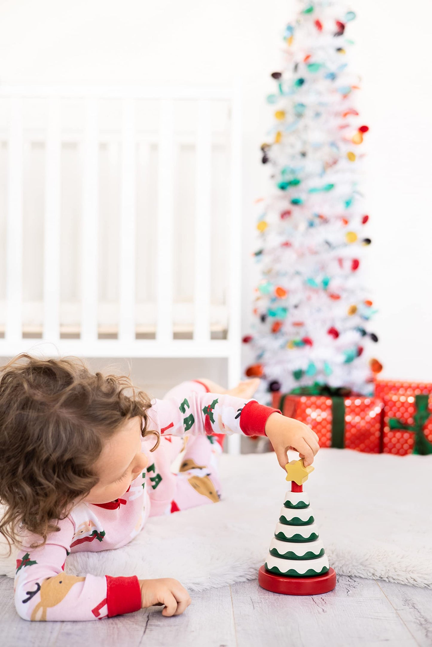 Pearhead Christmas Tree Stack Toy - Holiday Nursery Décor and Stacking Rings for Baby