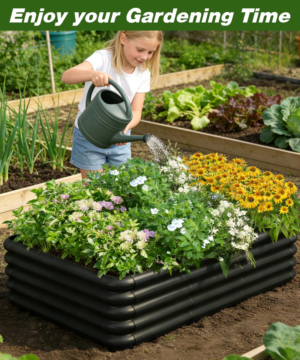 Tigerden 3x3x1ft Raised Garden Bed Kit for Outdoors, Rustproof PP Raised Planter Box, Large Garden Box Flower Bed with Press-Fit Assembly, Gardening Containers for Vegetables Flowers Herbs, Balck