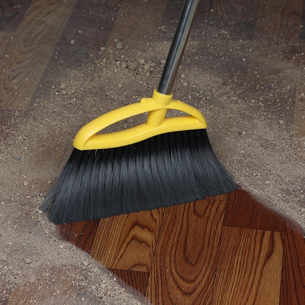 Gloffer Soft Bristles Broom for Indoor Sweeping, Household Cleaning Angle Broom with 55inch Long Handle for Home Office Hardwood Tile Floors Kitchen