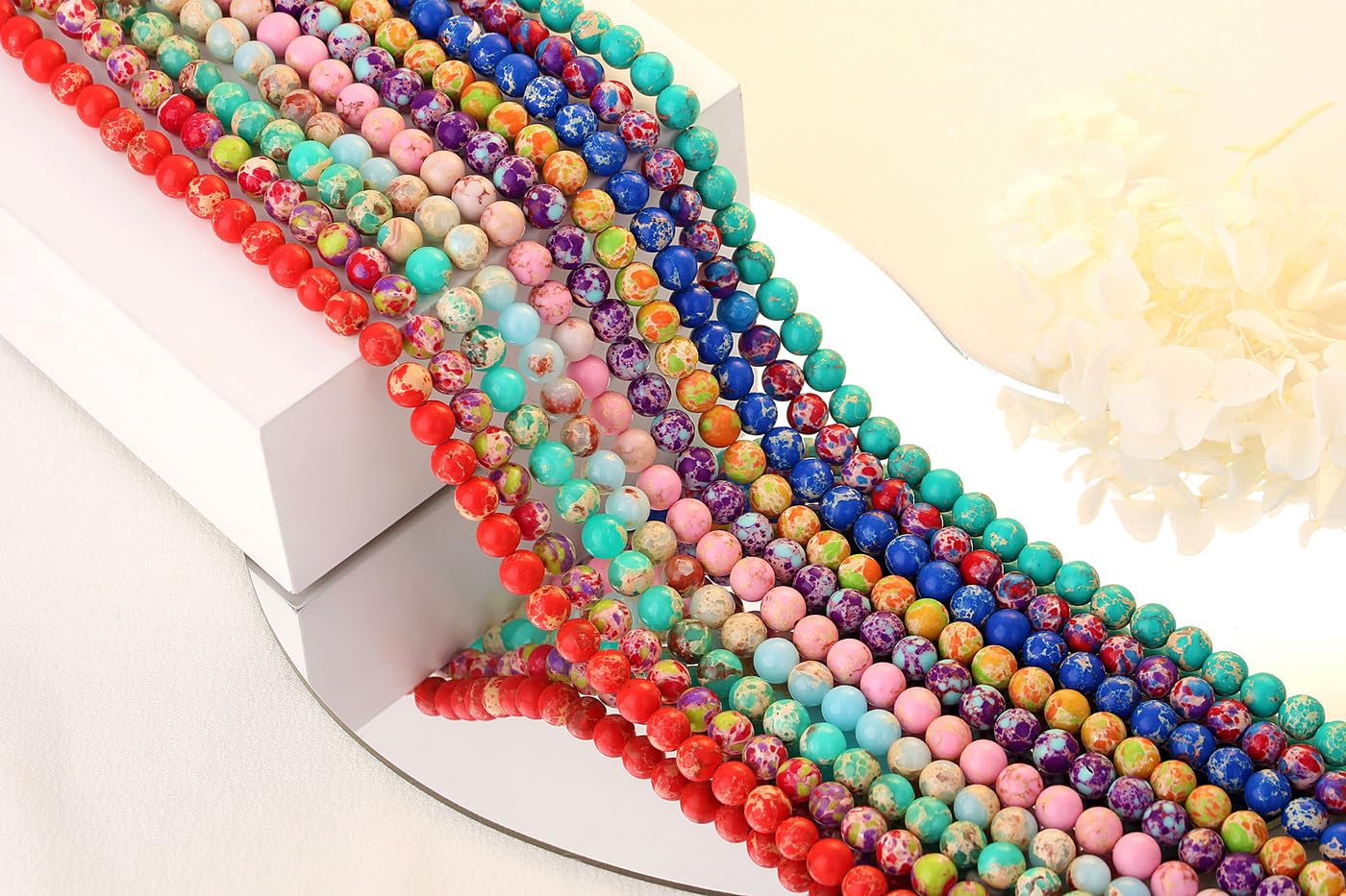 QINJIEJIE 60PCS Colorful Imperial Jasper Beads 8mm Stone Beads Round Loose Blue Violet Red Gemstone Bead for Bracelet Beading Crystal Jewelry Making DIY Necklace Earrings 0.32"