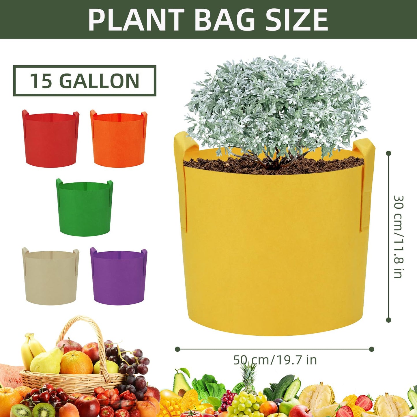 Ohiyoo 6 Pack 15 Gallon Grow Bags, Colorful Fabric Plant Pots with Handles, Garden 10 Gal Fabric Grow Pots, Vegetable Plant Growing Bags for Garden (15 Gallon)