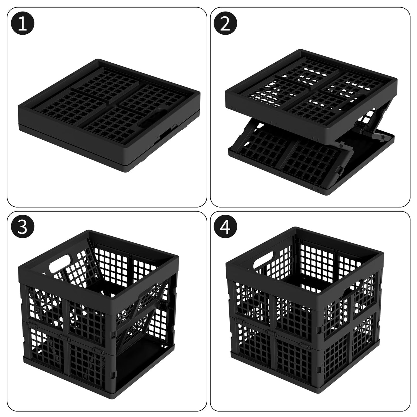 Xeabia 18 L Square Milk Crate, Plastic Stackable Storage Milk Crates, 3 Pack, Black