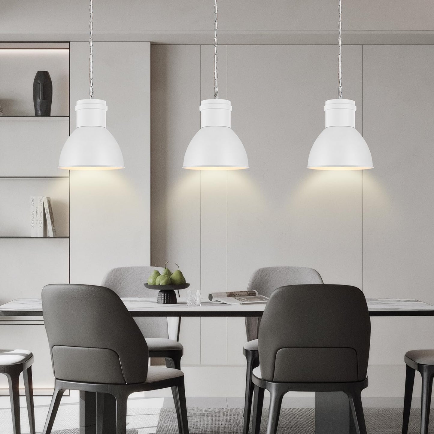 BoostArea White Pendant Lights Kitchen Island, 10.6" Large Metal Shade and 70.9'' Adjustable Height, Modern Pendant Lighting Fixtures,Farmhouse Hanging Pendant Light for Kitchen Island/Bar,No E26 Bulb