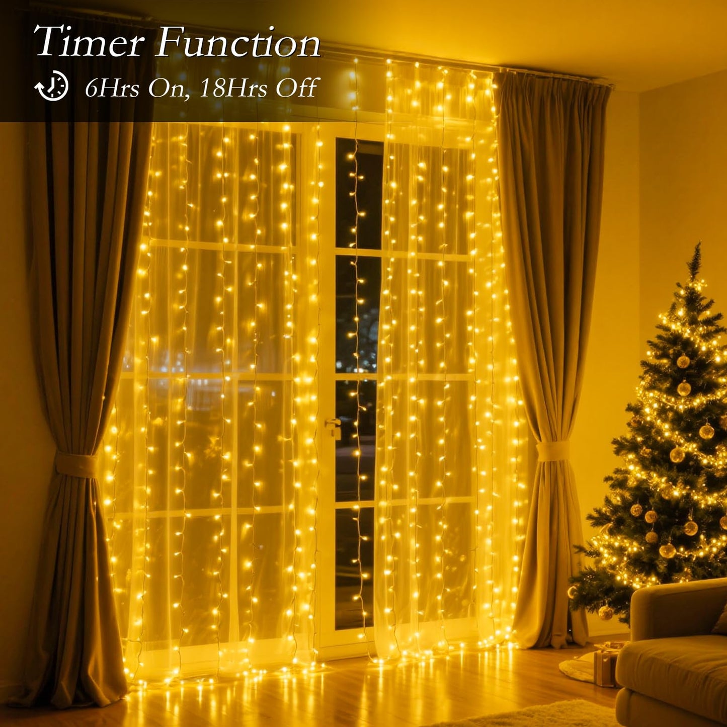 Soagrc 200 LED Curtain String Lights 9.8 * 6.6FT Plug in Fairy with Timer and 8 Modes, Waterproof Window Wall for Bedroom Wedding Party Indoor Outdoor Christmas Decor