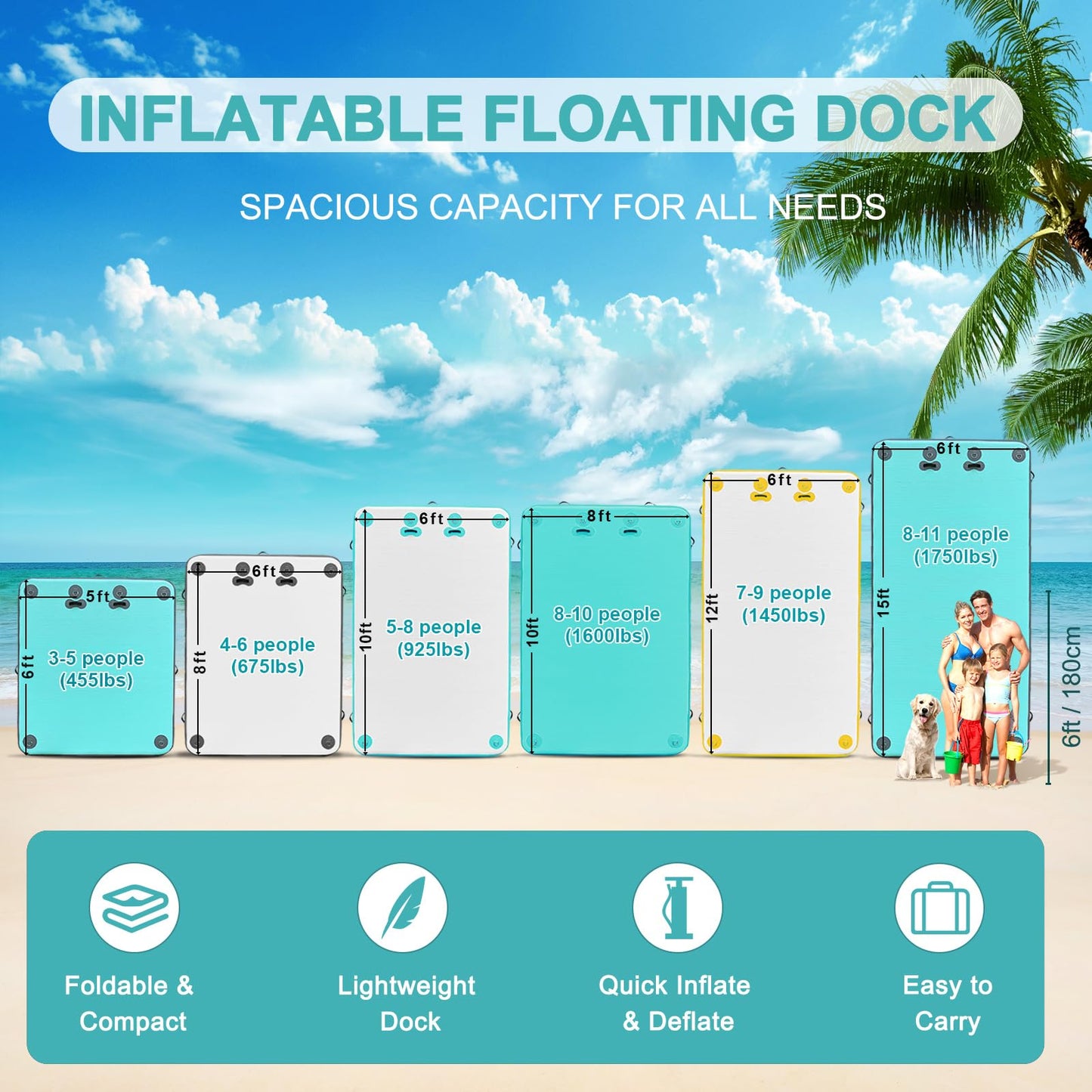 AWSUM 8ft x 6ft Inflatable Floating Dock Lake Floats for Adults Water Mat Platform Non-Slip Floating Island Raft for Pool Beach Ocean