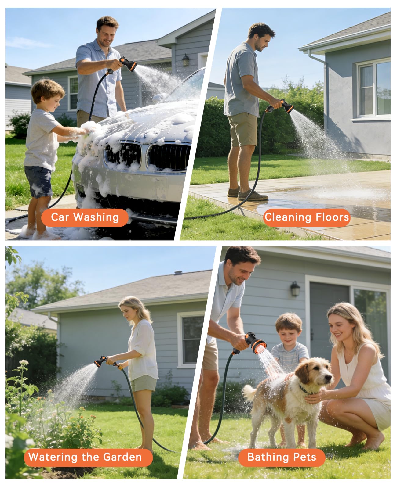 SUNPOW Retractable Garden Hose Reel - 1/2" x 100ft Wall Mounted Hose Reel with 3/4'' Brass Fitting & 10-Pattern Nozzle - Auto Slow Retraction, Any-Length Lock, 180°Swivel for Lawn & Gardening