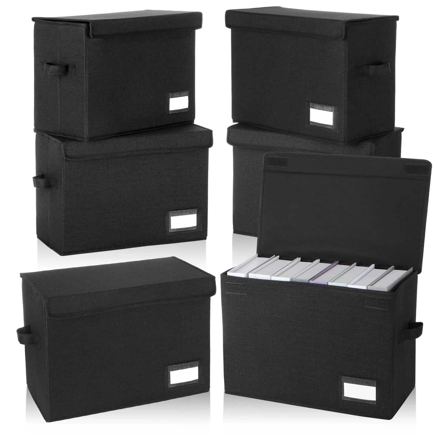 Chuangdi 6 Pcs Comic Book Storage Boxes, Back to School Collapsible Comic Short Box Case with Lid, 15.8 x 7.9 x 11.4 Inch Book Bin Container Holds 150 Comics(Black)