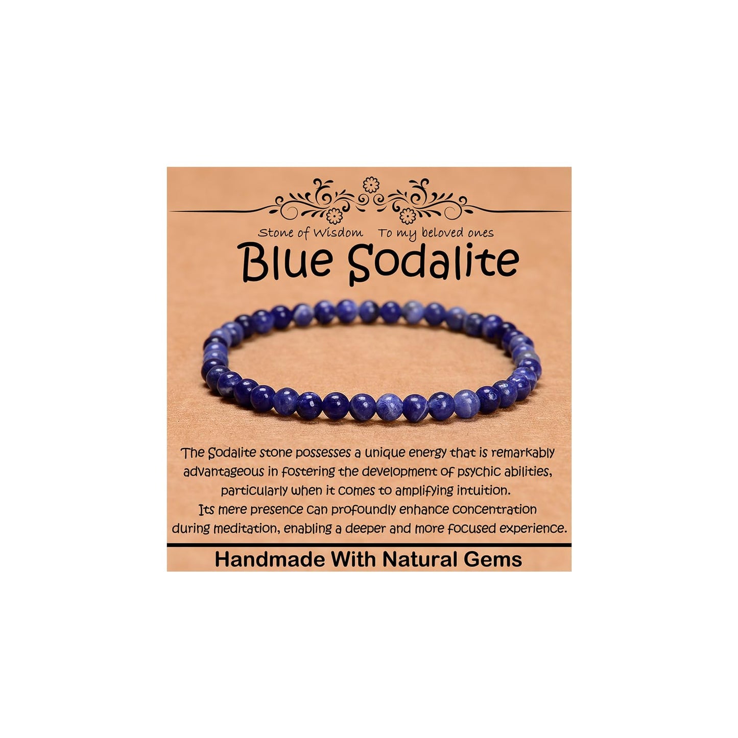 CHCCOYE 4mm Natural Healing Gemstone Bracelet Handmade Yoga Stretch Elastic Bracelet Stress Relief Crystal Jewelry for Men and Women (4mm, Blue Sodalite)