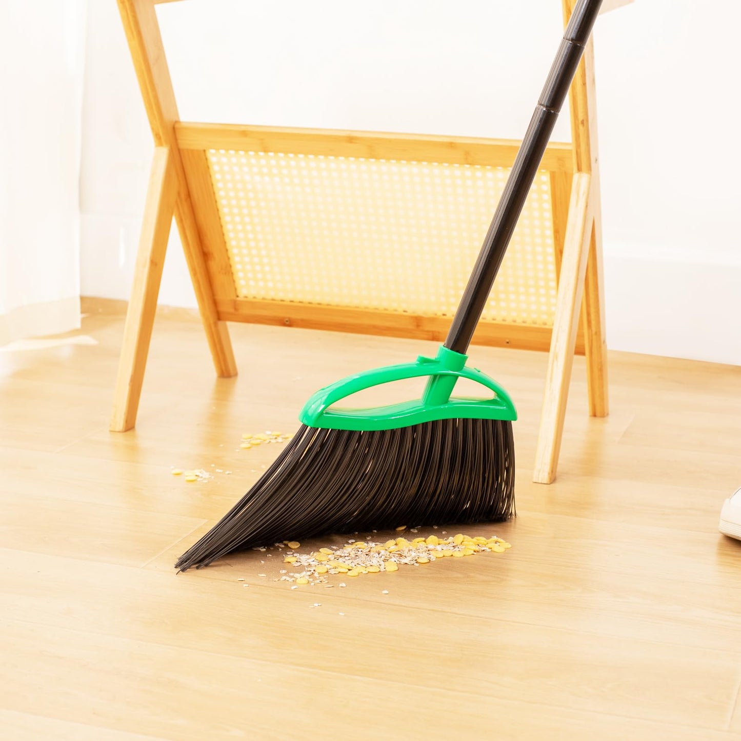 HileSwan 2 Pack Heavy Duty Brooms, 55" Long Handle Indoor Outdoor Angle Broom Set, Household Commercial Floor Cleaning, for Sweeping Home, Kitchen, Deck, Garage, Patio - Green
